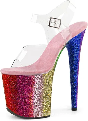Women Platform Sandals Peep Open Toe Ankle Strap Slingback Super high Heels Sequins Glitter Dress Shoes Pumps for Sexy Nightclub Pole Dancing Stripper Club,Pink,8.5