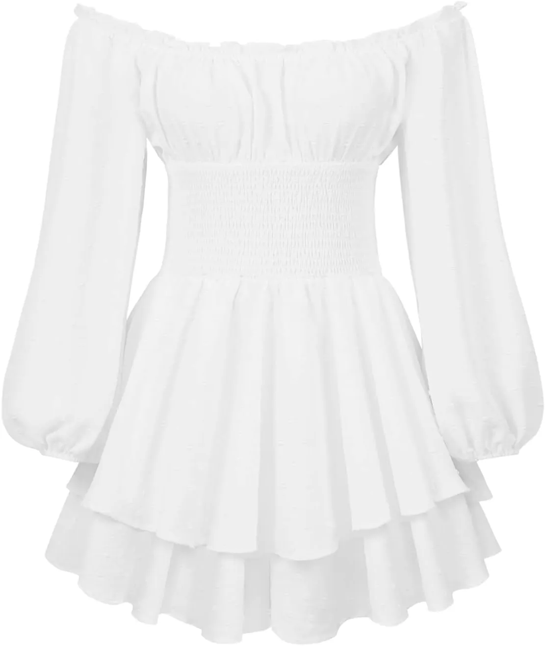Women Puff Sleeve Romper Off Shoulder Ruffle Dress with Shorts Long Sleeve Flowy Layered Pirate Jumpsuit Playsuits