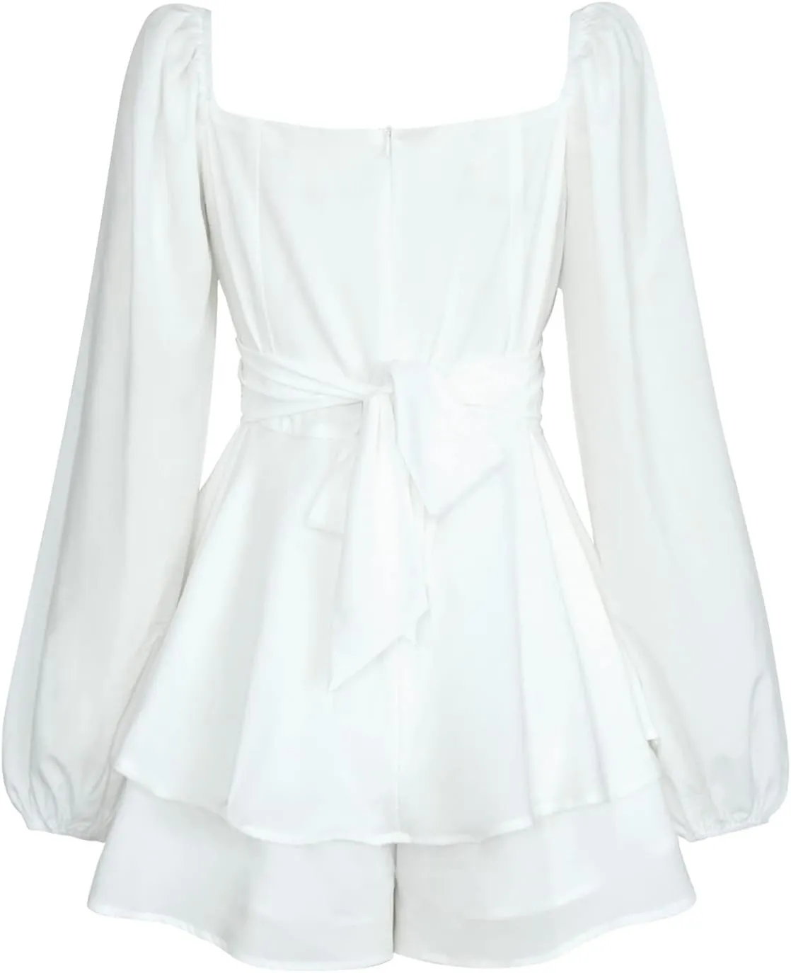 Women Puff Sleeve Romper Off Shoulder Ruffle Dress with Shorts Long Sleeve Flowy Layered Pirate Jumpsuit Playsuits