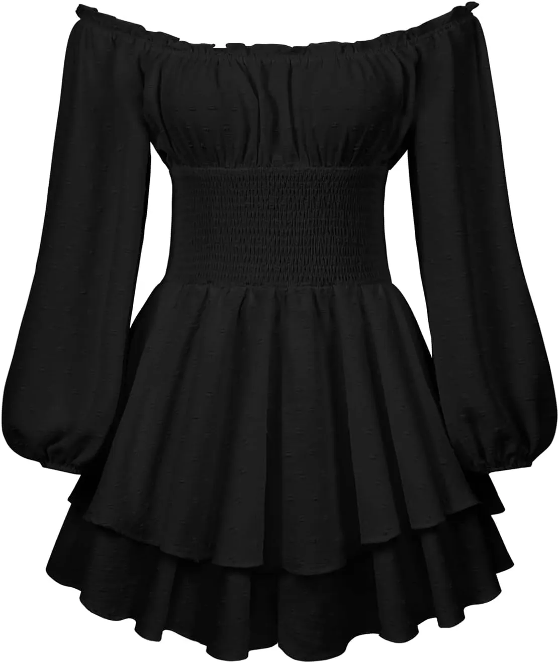 Women Puff Sleeve Romper Off Shoulder Ruffle Dress with Shorts Long Sleeve Flowy Layered Pirate Jumpsuit Playsuits