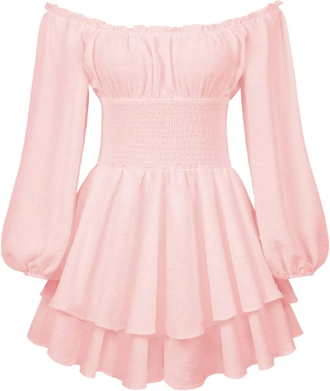 Women Puff Sleeve Romper Off Shoulder Ruffle Dress with Shorts Long Sleeve Flowy Layered Pirate Jumpsuit Playsuits