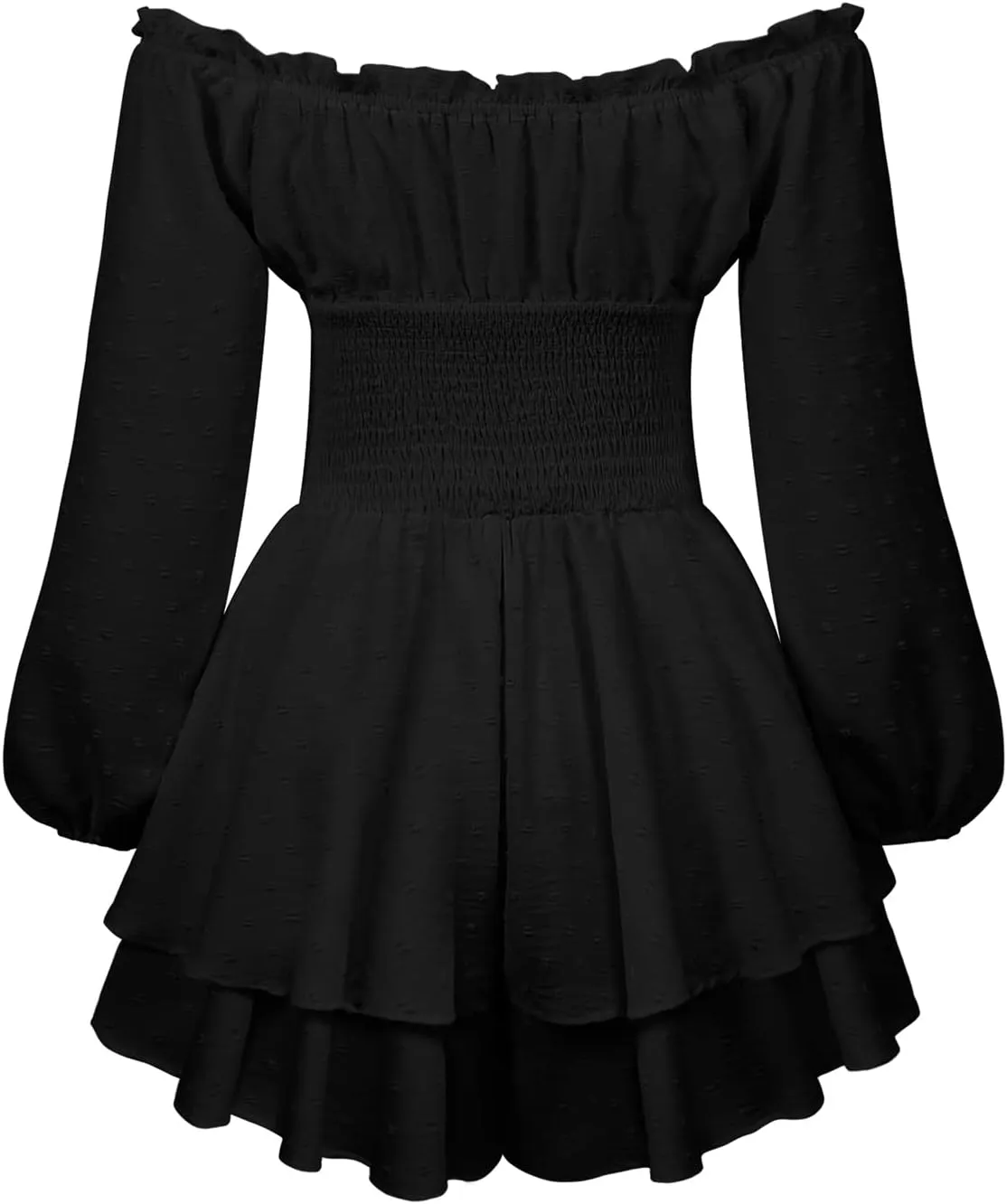 Women Puff Sleeve Romper Off Shoulder Ruffle Dress with Shorts Long Sleeve Flowy Layered Pirate Jumpsuit Playsuits