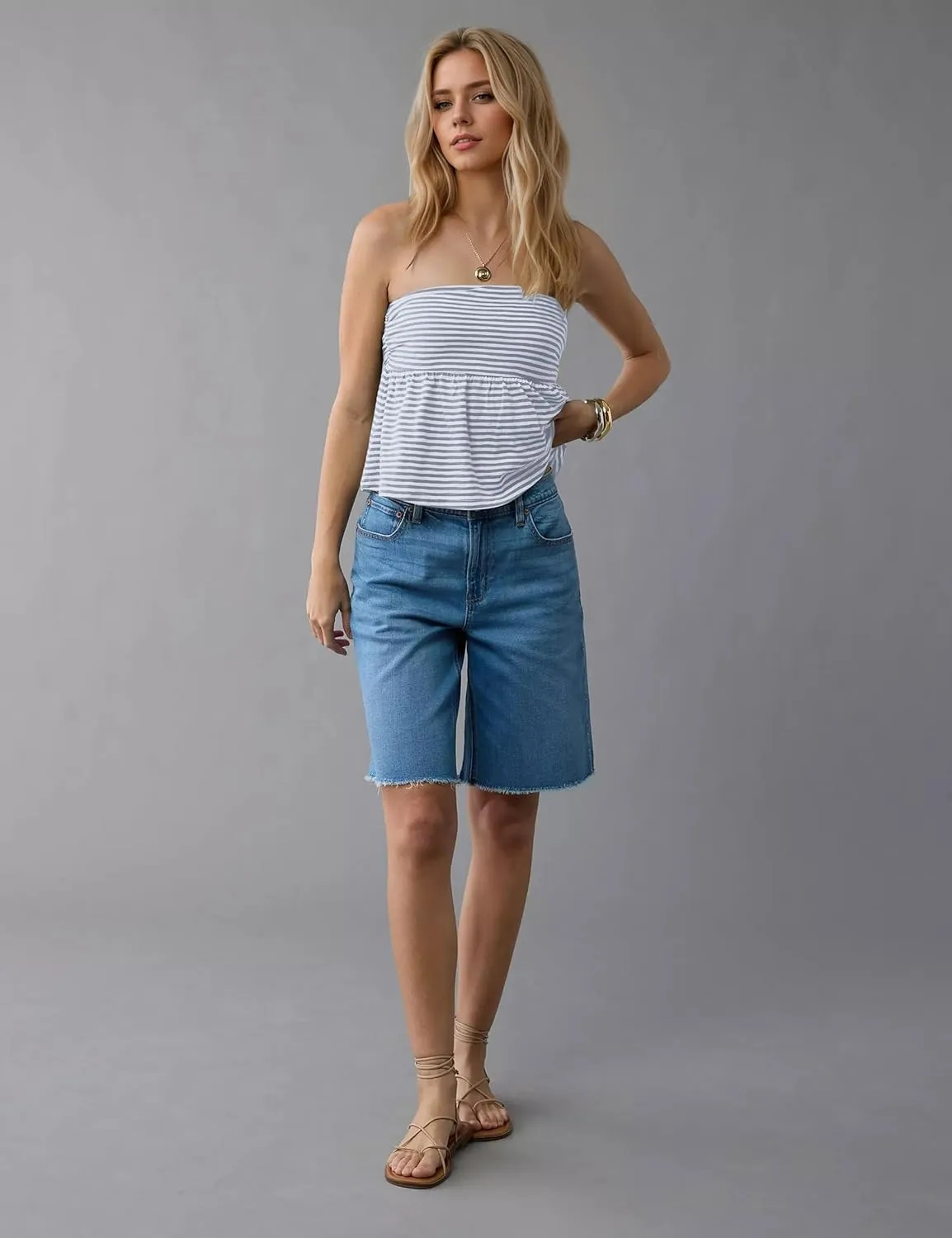 Women Ruffle Hem Striped Bandeau Tube Tops Y2k Strapless Sleeveless Peplum Flowy Blouse Shirts Summer Going Out Tank