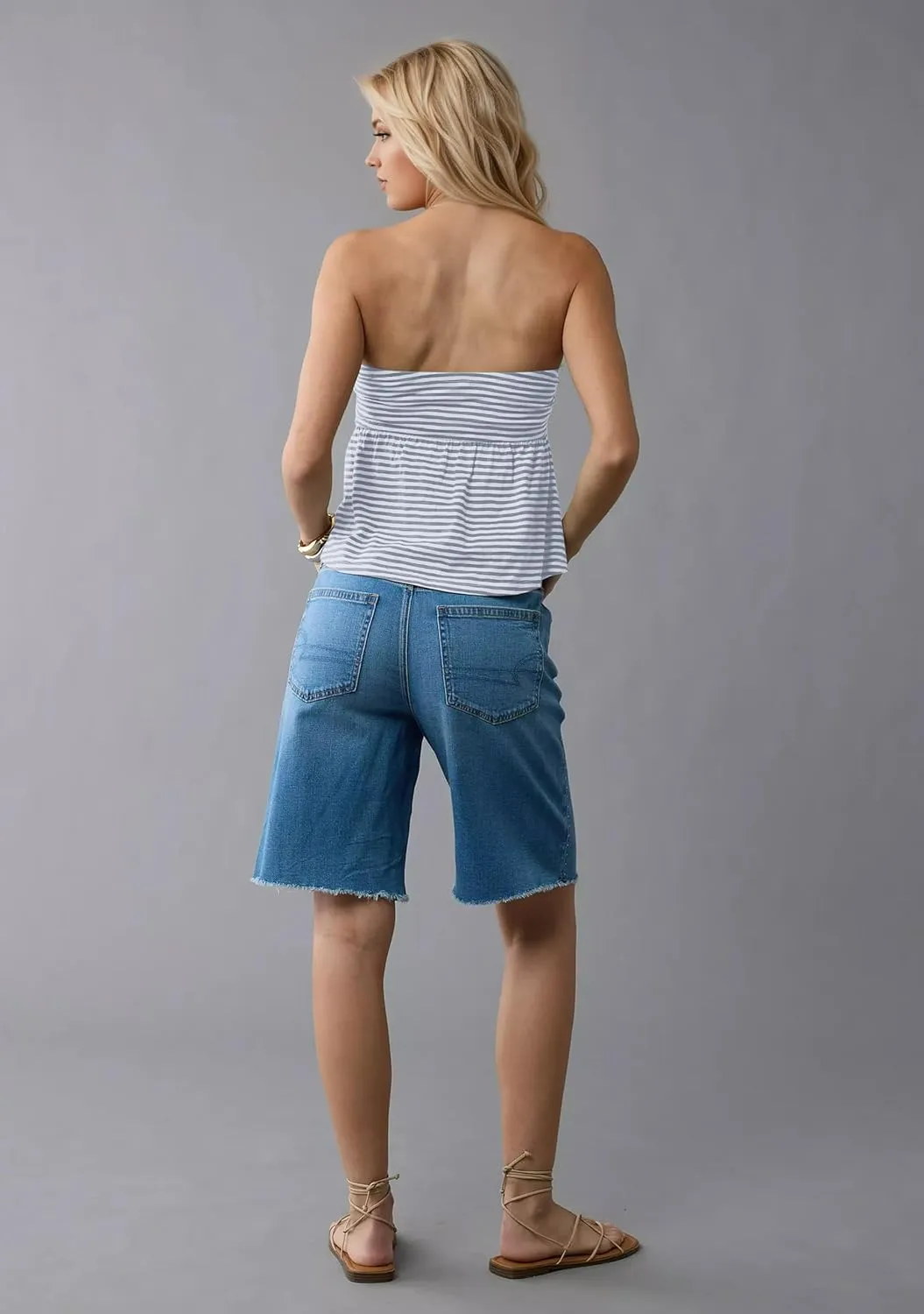 Women Ruffle Hem Striped Bandeau Tube Tops Y2k Strapless Sleeveless Peplum Flowy Blouse Shirts Summer Going Out Tank