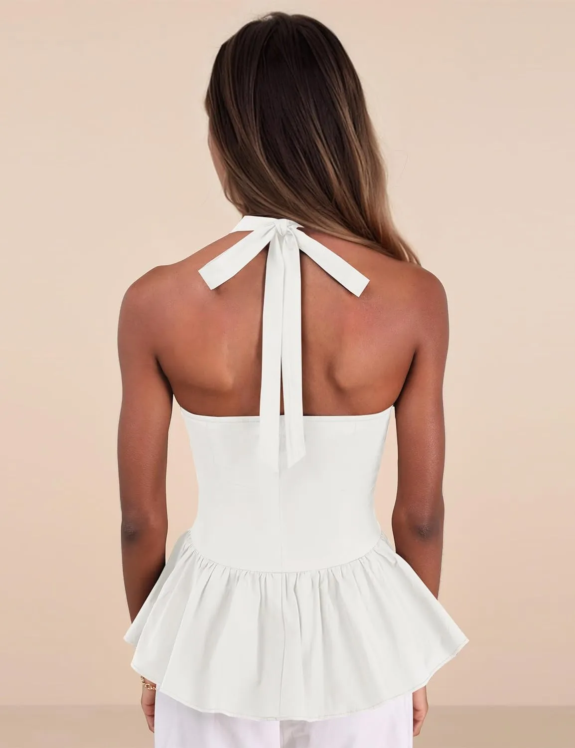 Women Ruffled Halter Peplum Top Sexy V Neck Open Back Tops Y2k Cute Dressy Summer Tank Top Going Out Babydoll Tops