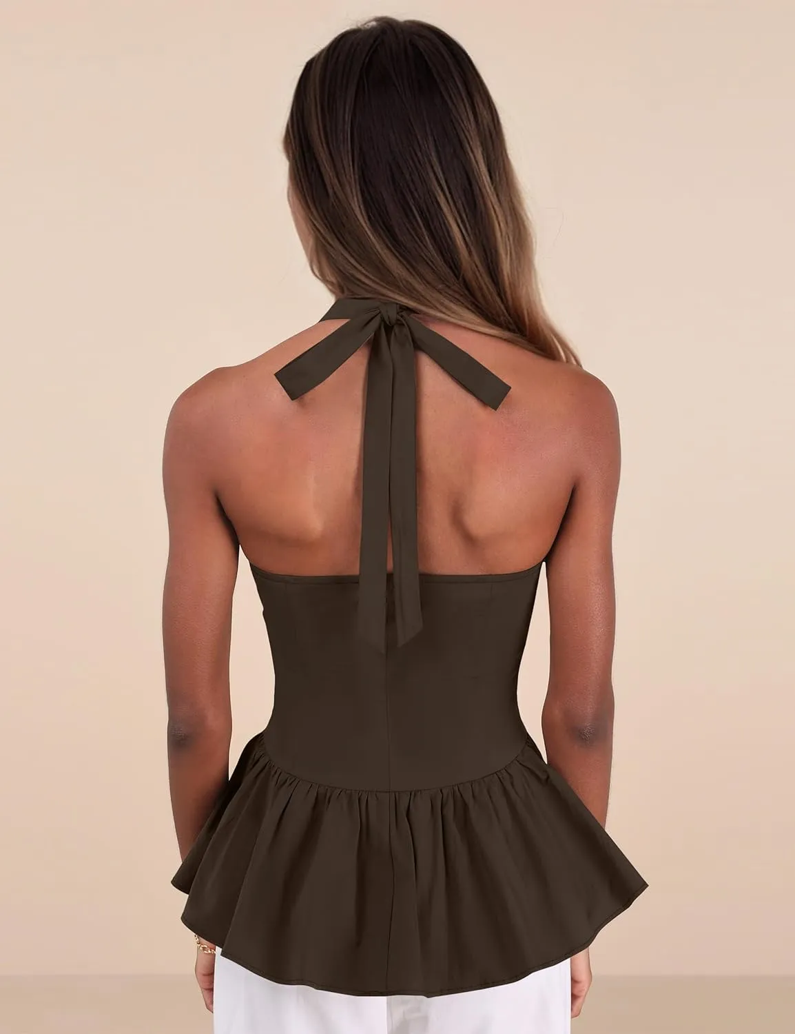 Women Ruffled Halter Peplum Top Sexy V Neck Open Back Tops Y2k Cute Dressy Summer Tank Top Going Out Babydoll Tops