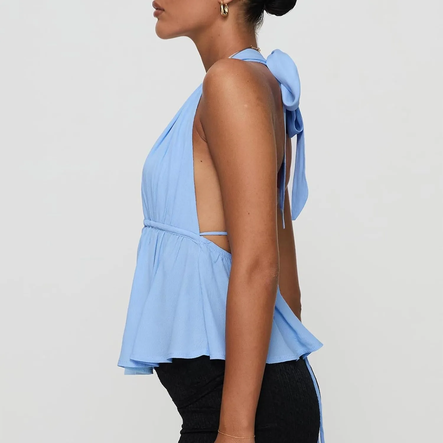 Women Sexy Halter Tops Tie Back Deep V Neck Sleeveless Crop Tops Y2K Backless Tops for Women Party Club Night