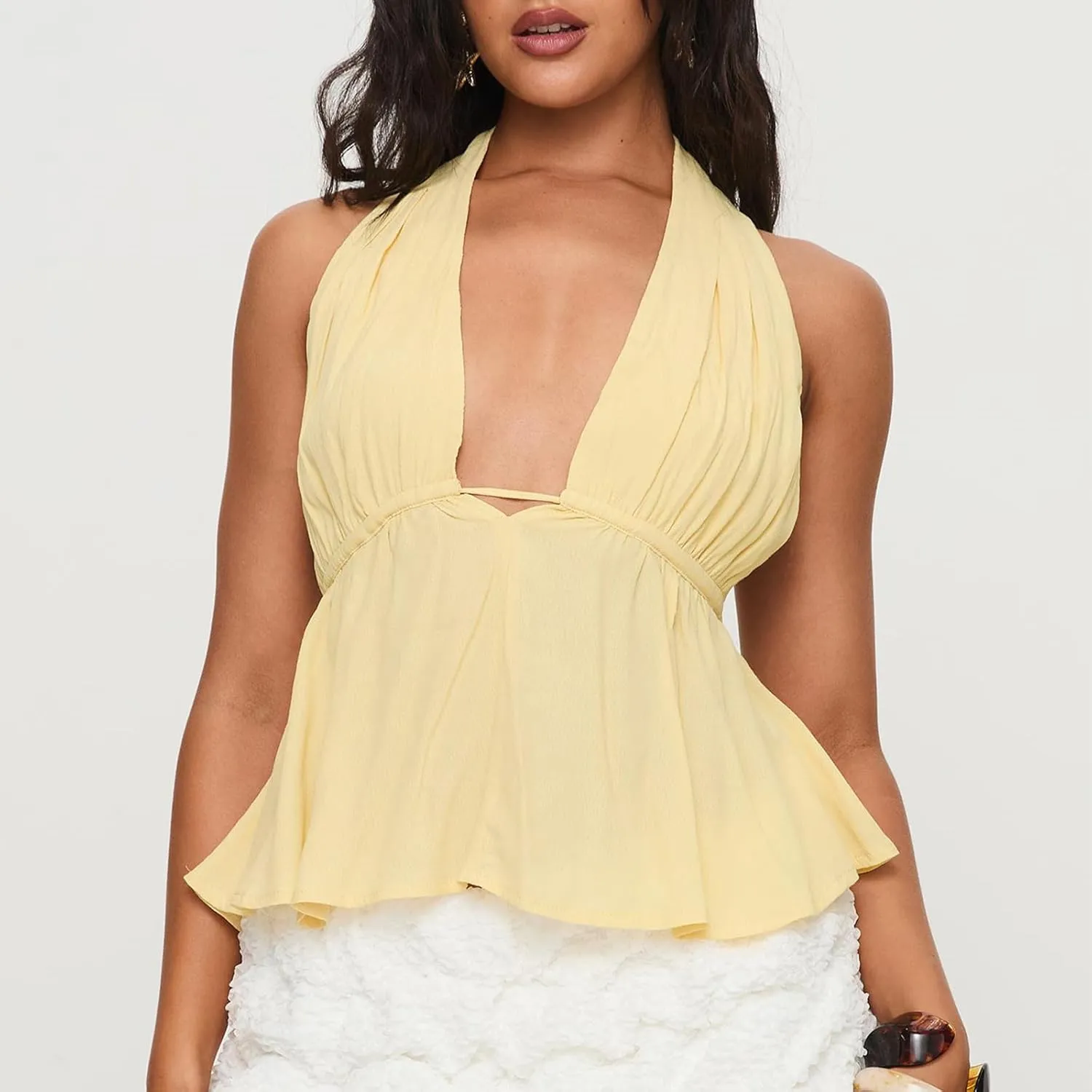Women Sexy Halter Tops Tie Back Deep V Neck Sleeveless Crop Tops Y2K Backless Tops for Women Party Club Night
