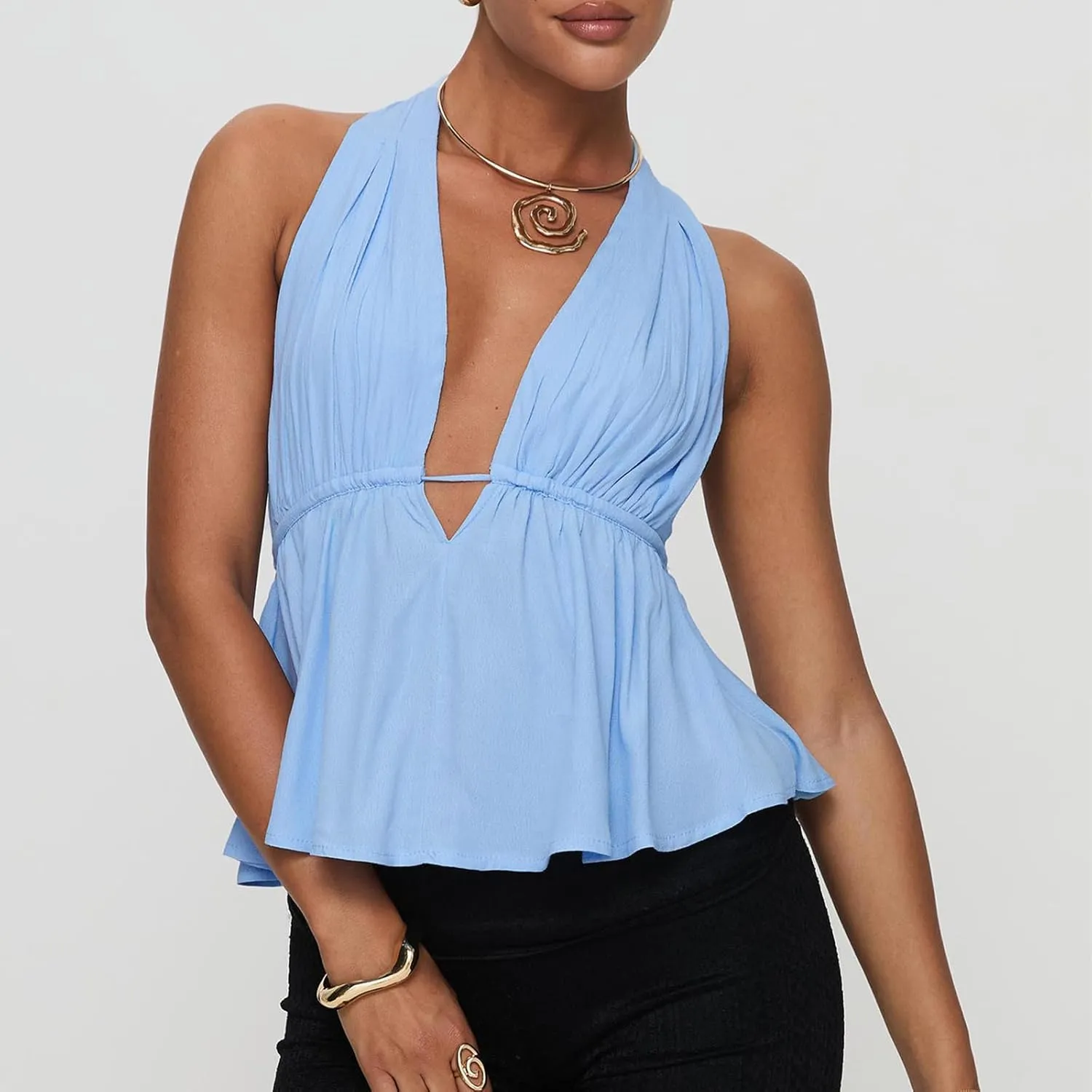 Women Sexy Halter Tops Tie Back Deep V Neck Sleeveless Crop Tops Y2K Backless Tops for Women Party Club Night