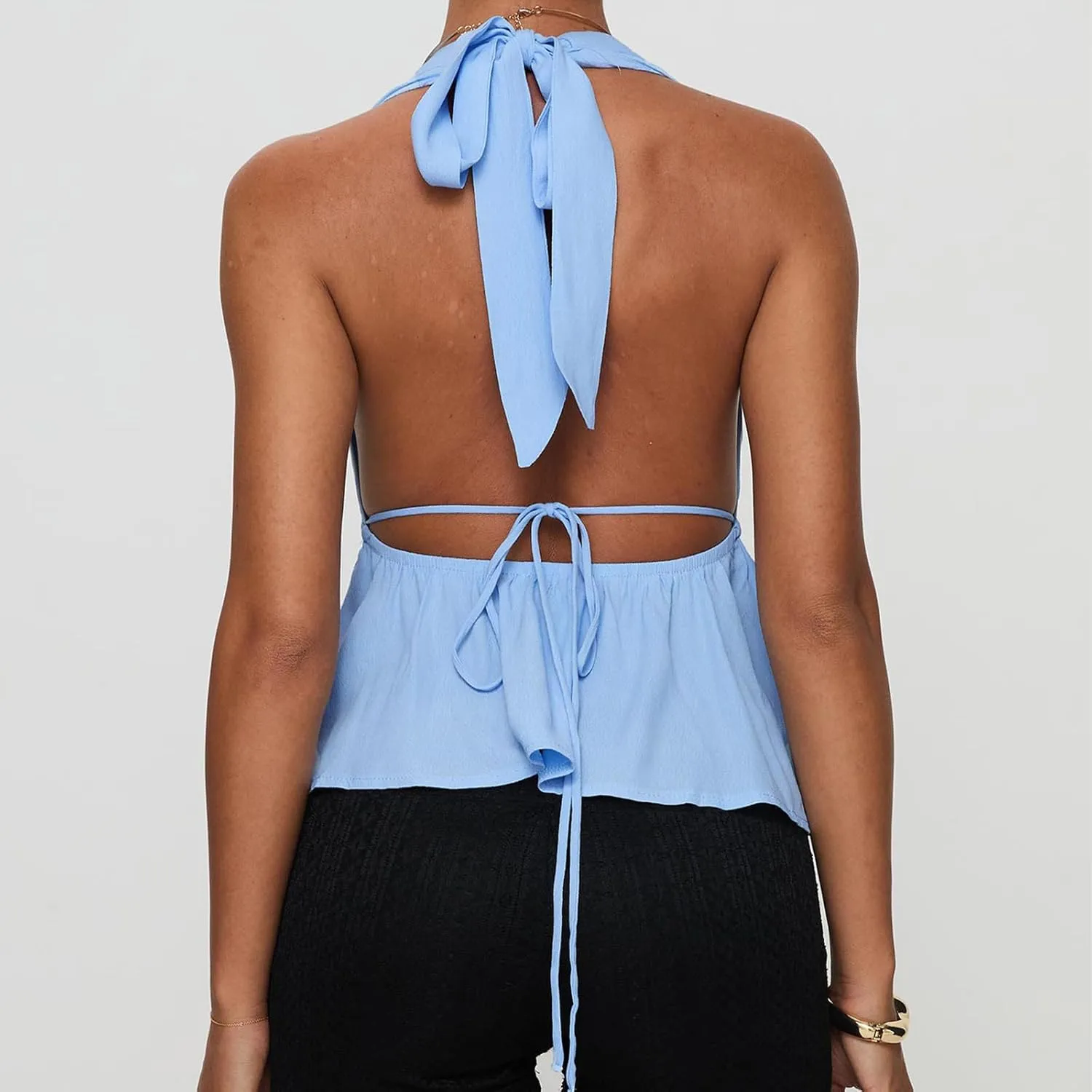 Women Sexy Halter Tops Tie Back Deep V Neck Sleeveless Crop Tops Y2K Backless Tops for Women Party Club Night