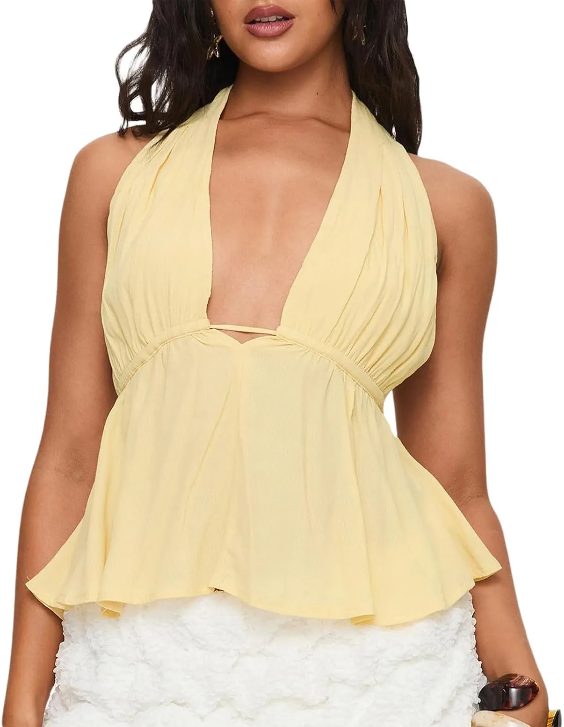 Women Sexy Halter Tops Tie Back Deep V Neck Sleeveless Crop Tops Y2K Backless Tops for Women Party Club Night