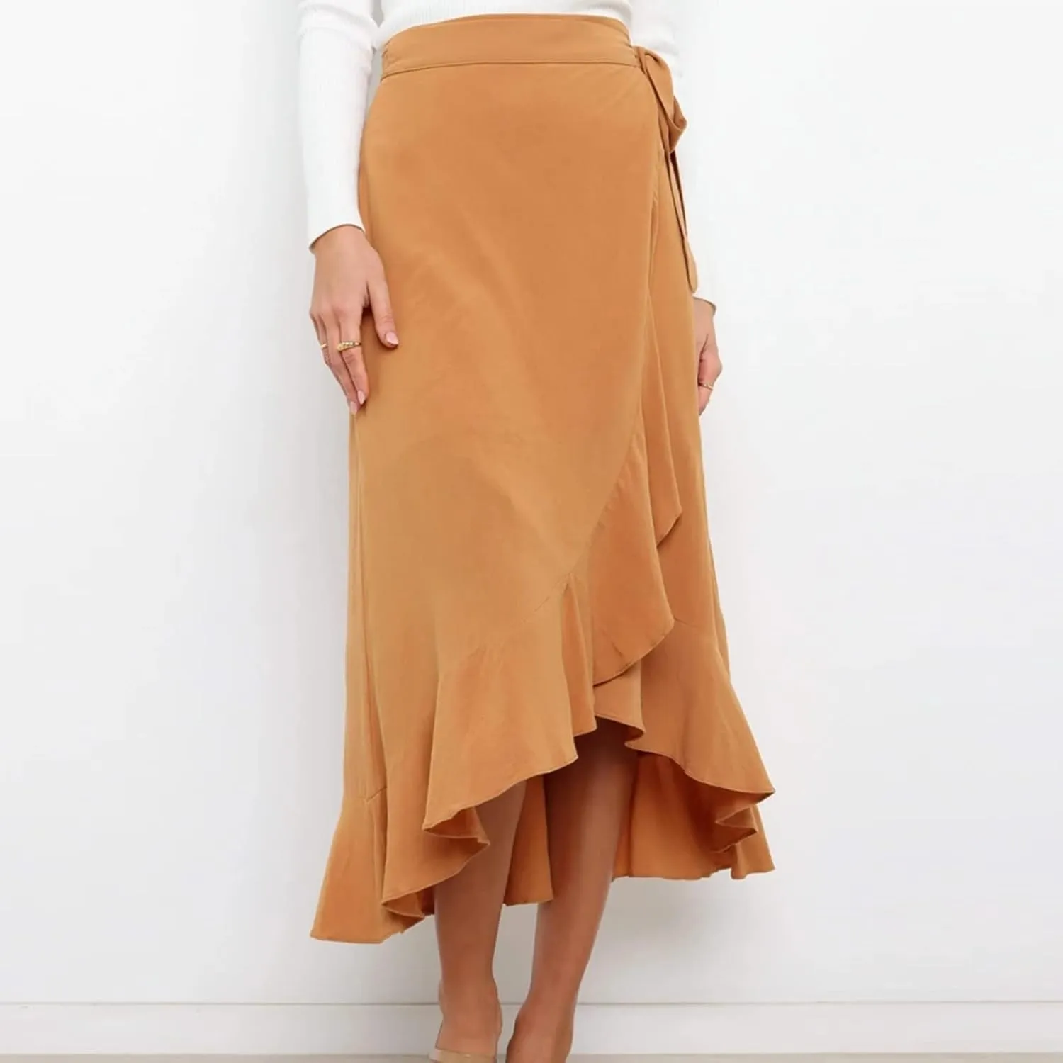 Women Trendy 2025 Bowknot Belt Waist Skirts Elegant Pleated Wrap Flared Long Swing Skirt Boho Flowy Beach Outfit