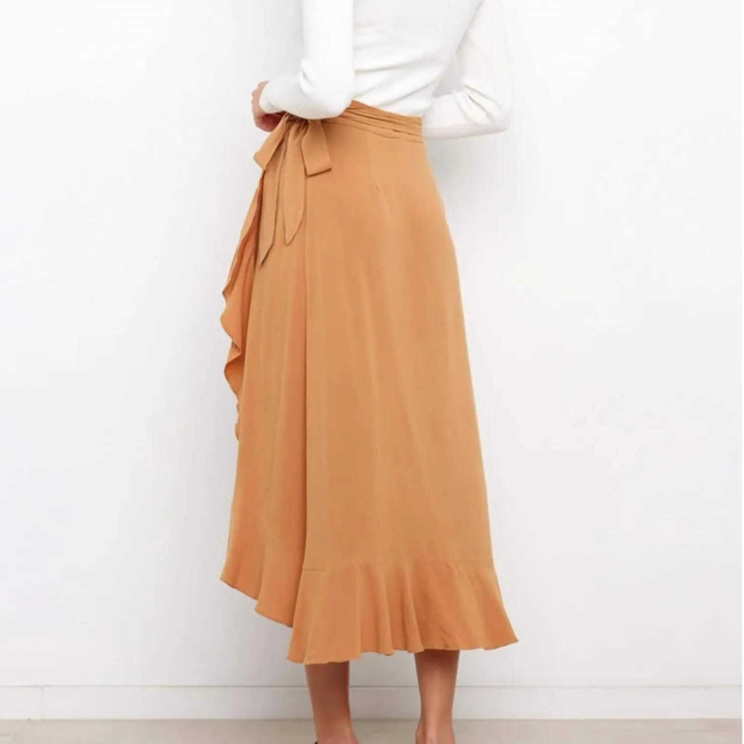 Women Trendy 2025 Bowknot Belt Waist Skirts Elegant Pleated Wrap Flared Long Swing Skirt Boho Flowy Beach Outfit