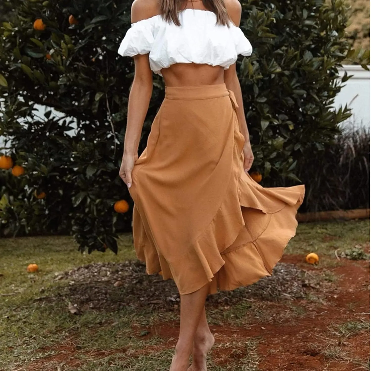 Women Trendy 2025 Bowknot Belt Waist Skirts Elegant Pleated Wrap Flared Long Swing Skirt Boho Flowy Beach Outfit