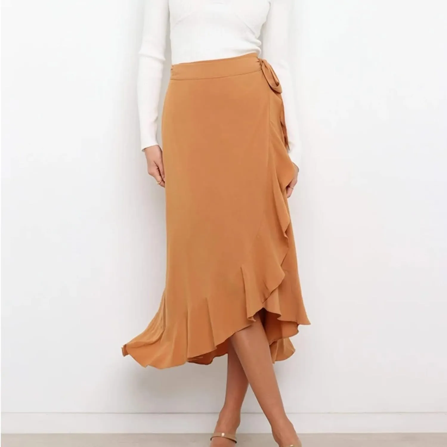 Women Trendy 2025 Bowknot Belt Waist Skirts Elegant Pleated Wrap Flared Long Swing Skirt Boho Flowy Beach Outfit