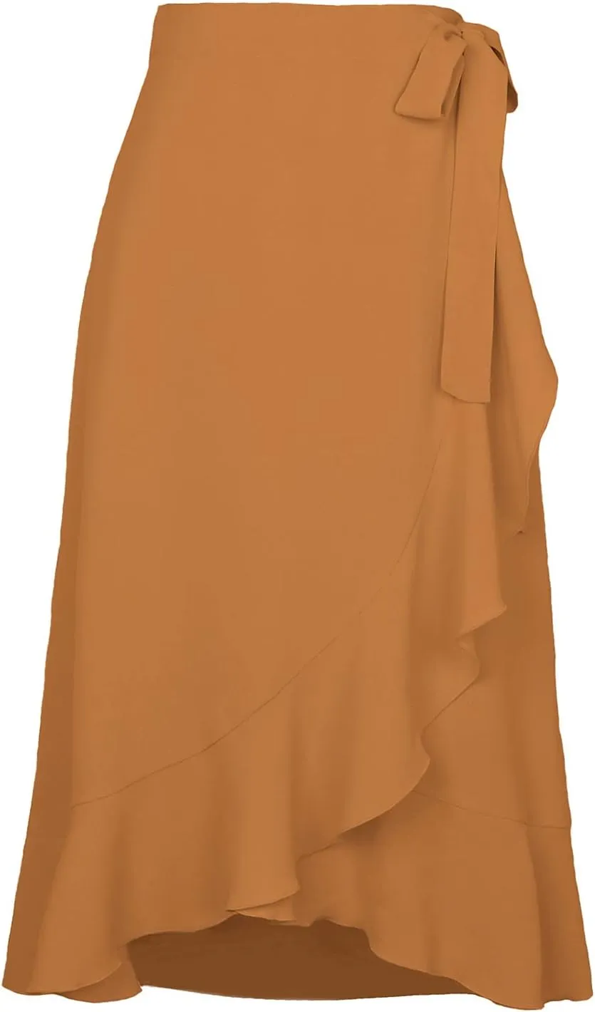 Women Trendy 2025 Bowknot Belt Waist Skirts Elegant Pleated Wrap Flared Long Swing Skirt Boho Flowy Beach Outfit