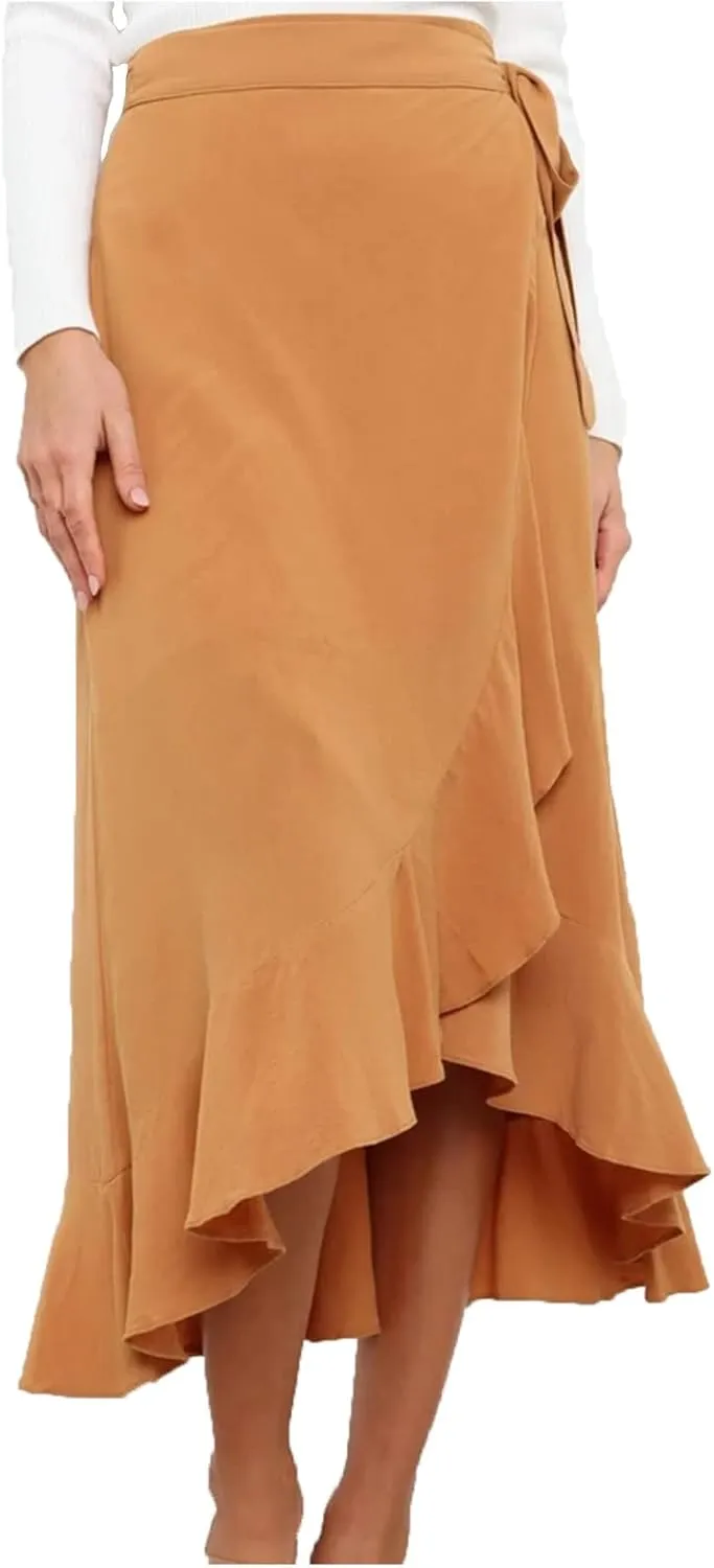 Women Trendy 2025 Bowknot Belt Waist Skirts Elegant Pleated Wrap Flared Long Swing Skirt Boho Flowy Beach Outfit