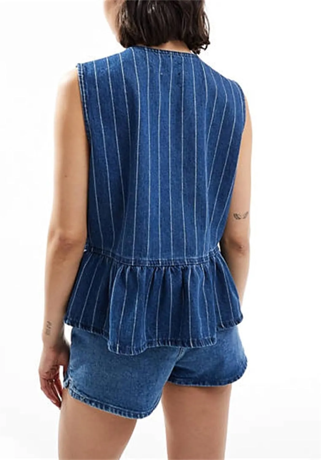Women Y2k Peplum Tank Tops Tie Front Sleeveless Striped Ruffled Hem Babydoll Vest Shirts Summer Cute Going Out Top