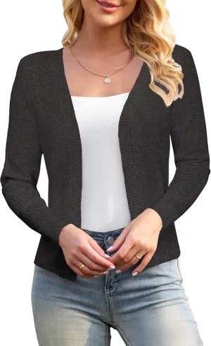 Women's 3/4 Sleeve Cropped Cardigan Sweaters Open Front Bolero Short Shrugs S-XL