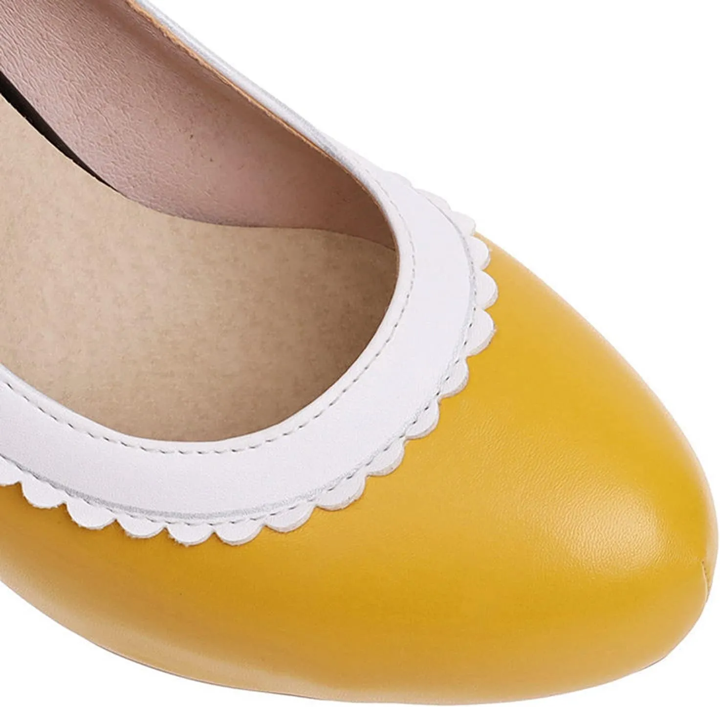 Women's Ankle Buckle Strap Dress Pumps Round Toe Two Tone Non Slip Kitten High Heel Work Shoes