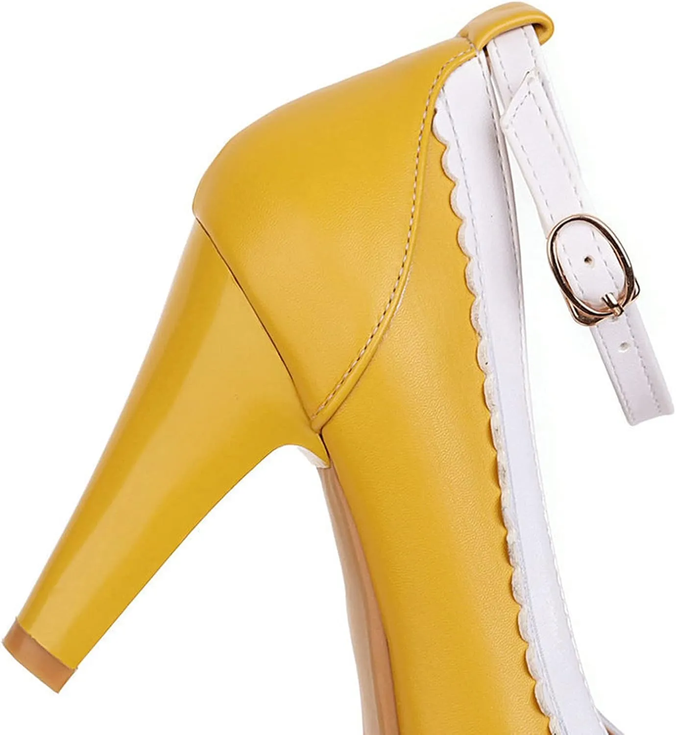 Women's Ankle Buckle Strap Dress Pumps Round Toe Two Tone Non Slip Kitten High Heel Work Shoes