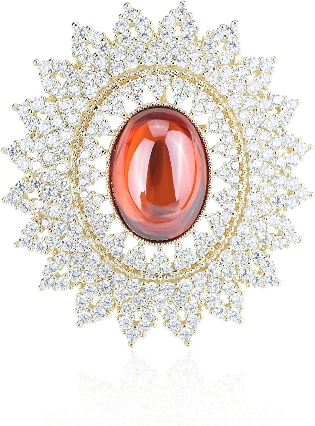 Women's Antique Classic Geometric Oval Shaped Hollowed Out Crystal Flower Filigree Brooch Pin Banquet Wedding Jewelry
