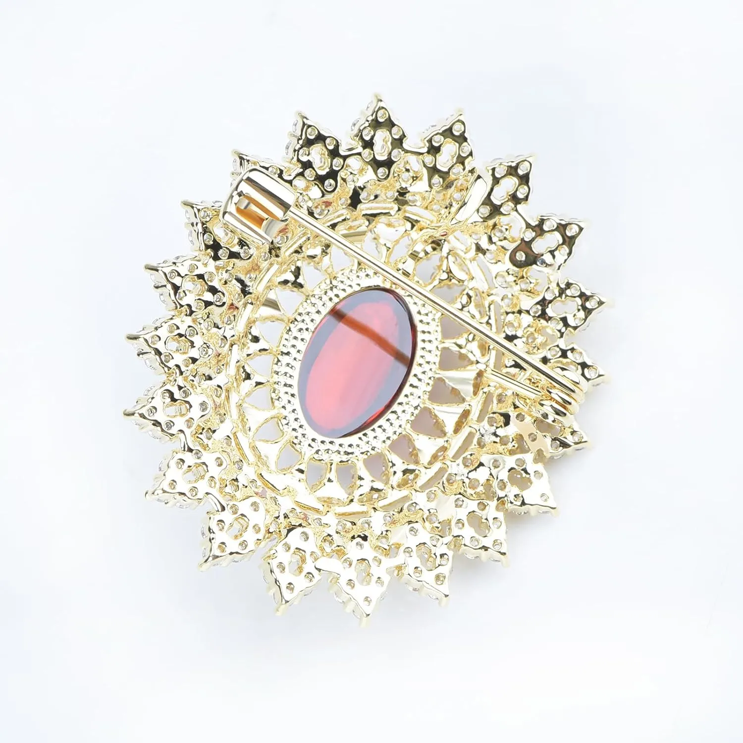 Women's Antique Classic Geometric Oval Shaped Hollowed Out Crystal Flower Filigree Brooch Pin Banquet Wedding Jewelry