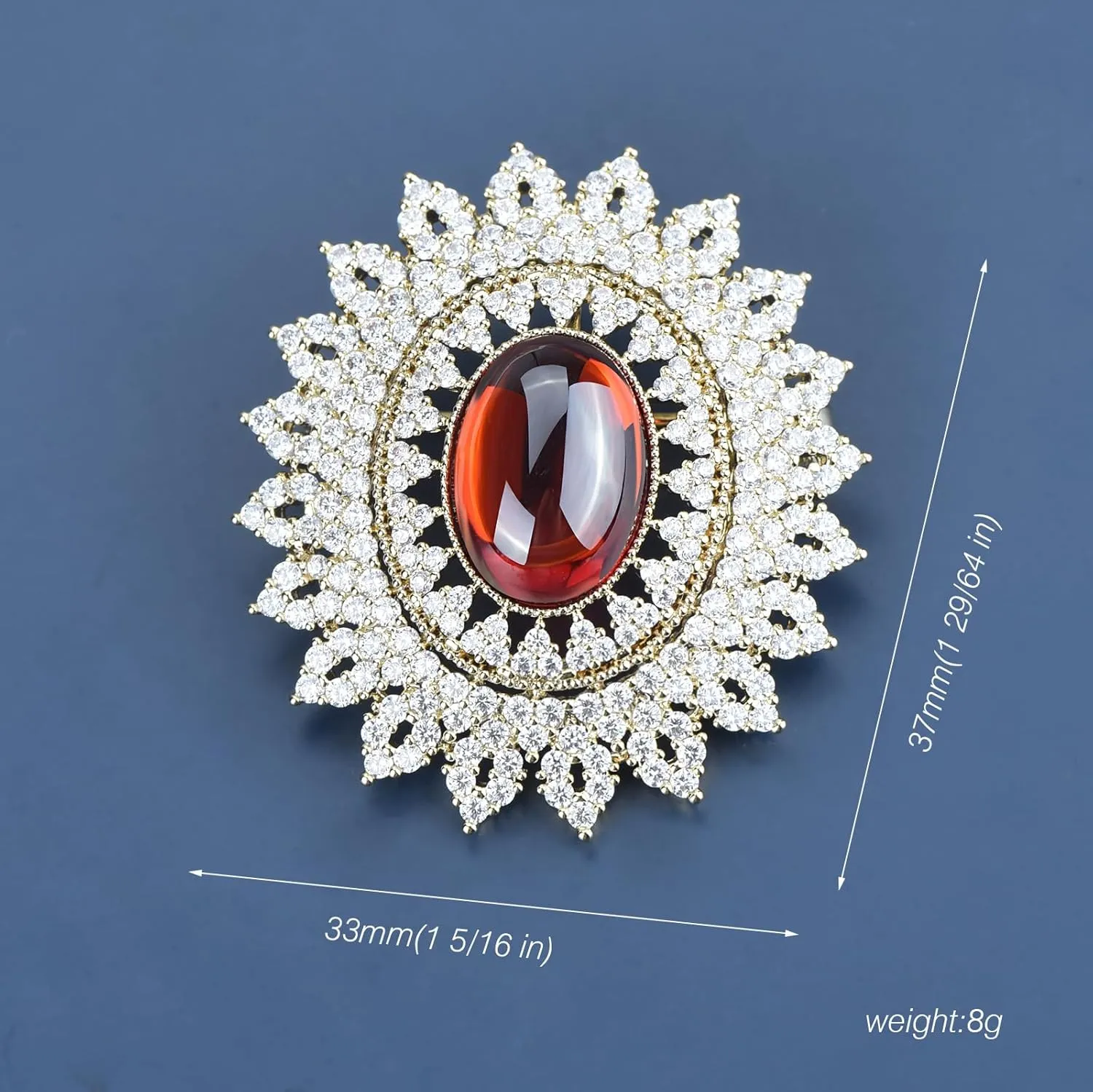 Women's Antique Classic Geometric Oval Shaped Hollowed Out Crystal Flower Filigree Brooch Pin Banquet Wedding Jewelry