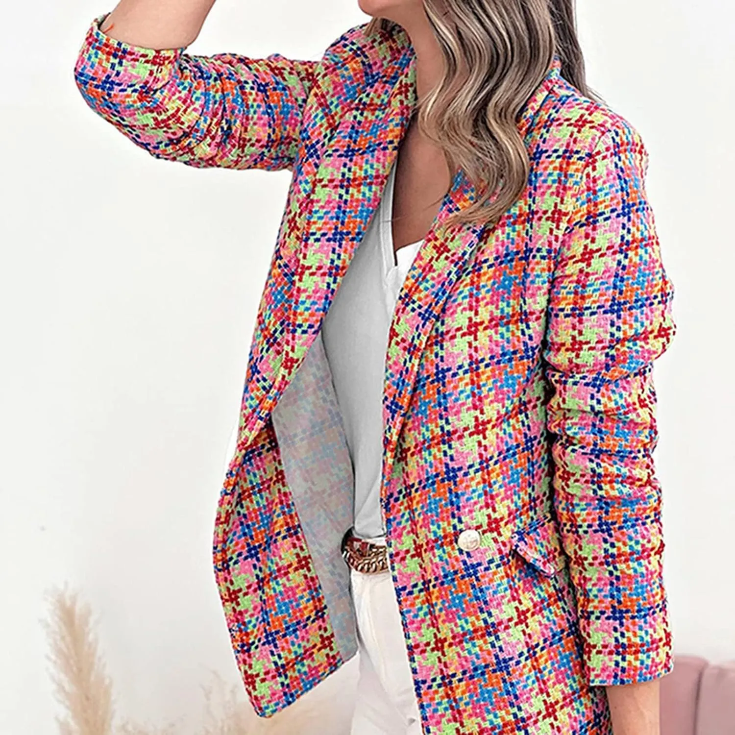 Womens Casual Light Weight Thin Jacket Slim Coat Long Sleeve Blazer Office Business Coats Plaid Down Lightweight Women