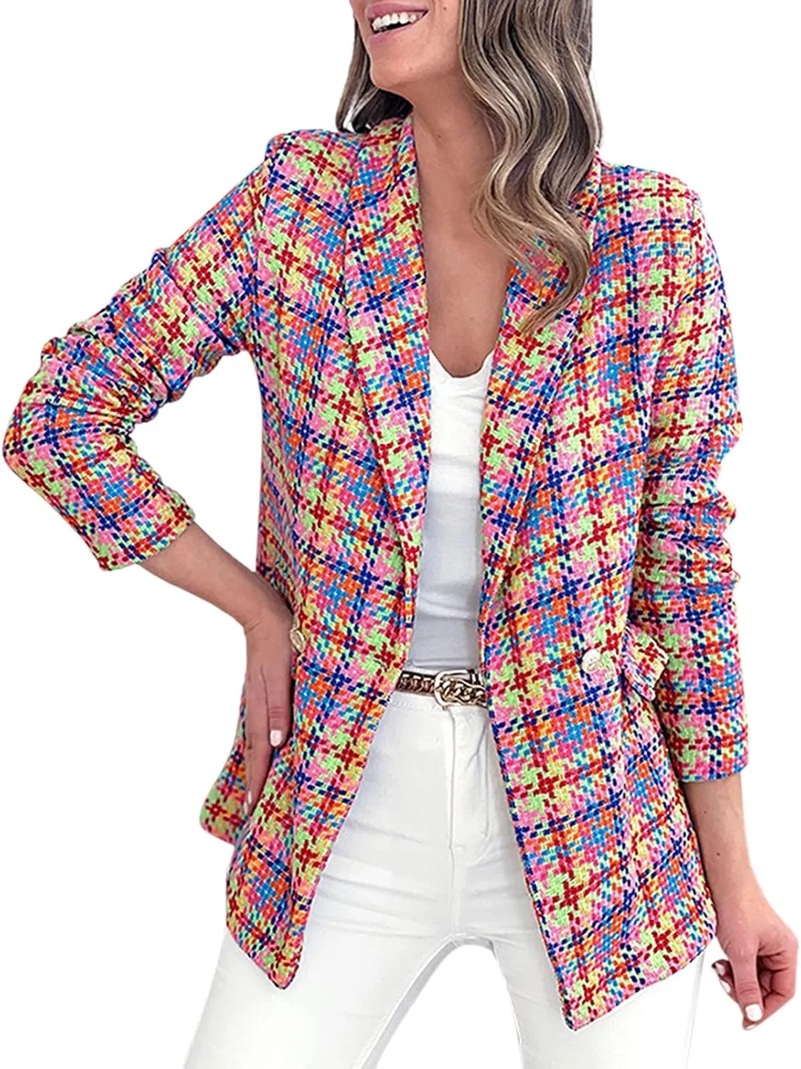 Womens Casual Light Weight Thin Jacket Slim Coat Long Sleeve Blazer Office Business Coats Plaid Down Lightweight Women