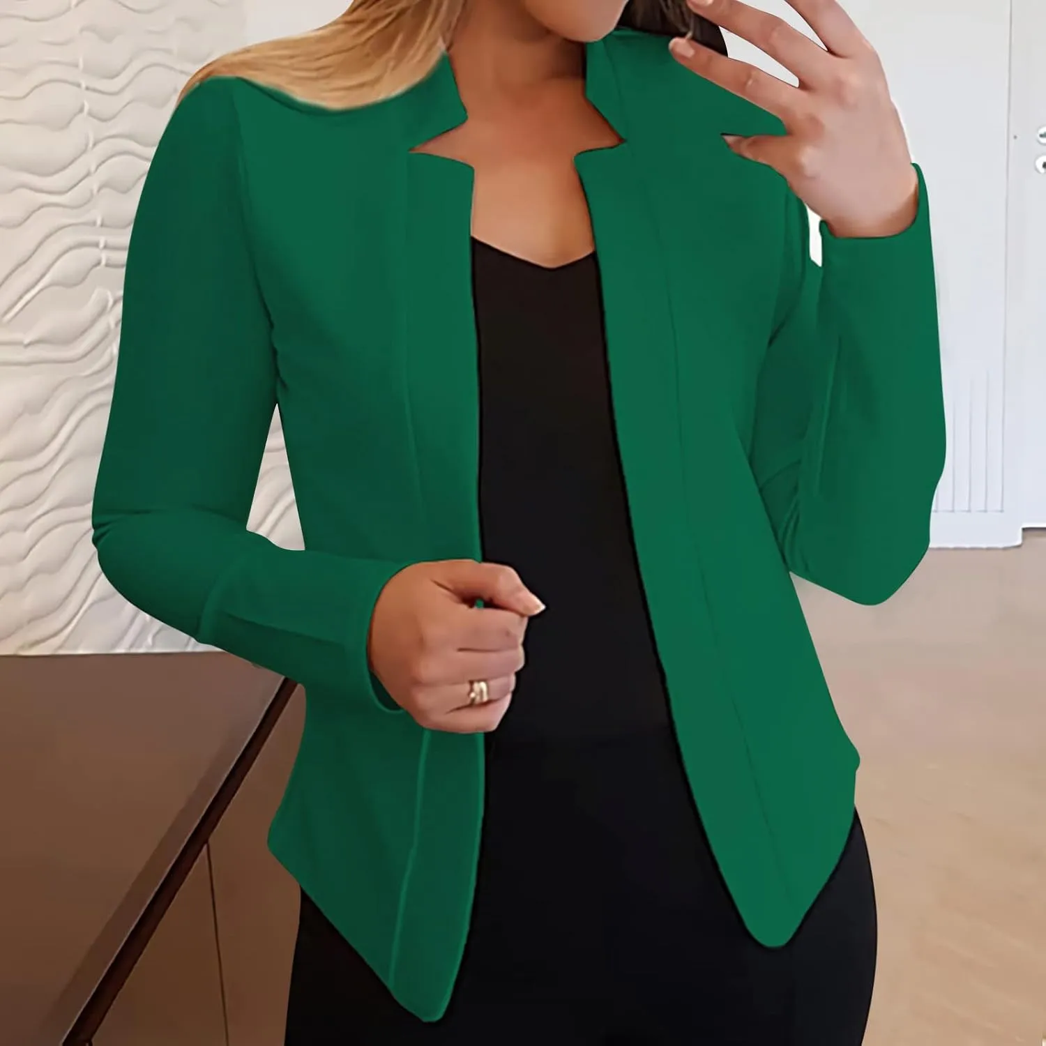 Womens Casual Pocketed Office Blazers Draped Open Front Cardigans Jacket Work Suit Tan Wool Trench Coat Women