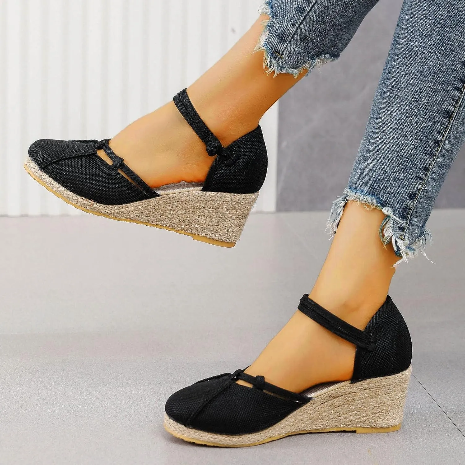 Womens Closed Toe Sandals Ankle Buckle Strap Sandals Dressy Espadrille Platform Wedge Sandal Fashion Comfortable Summer Shoes 2025 Beach Vacation Travel Shoes