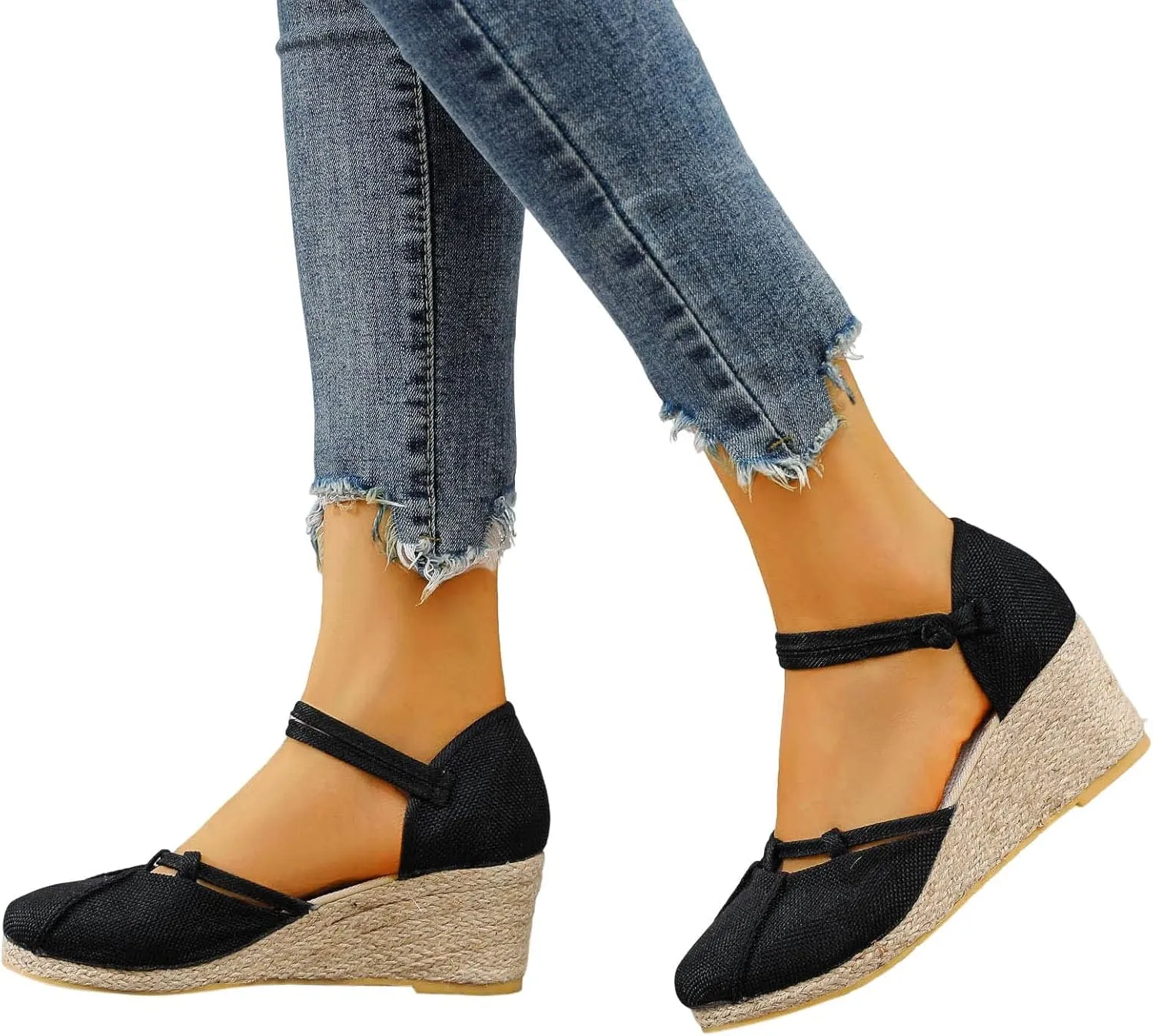 Womens Closed Toe Sandals Ankle Buckle Strap Sandals Dressy Espadrille Platform Wedge Sandal Fashion Comfortable Summer Shoes 2025 Beach Vacation Travel Shoes