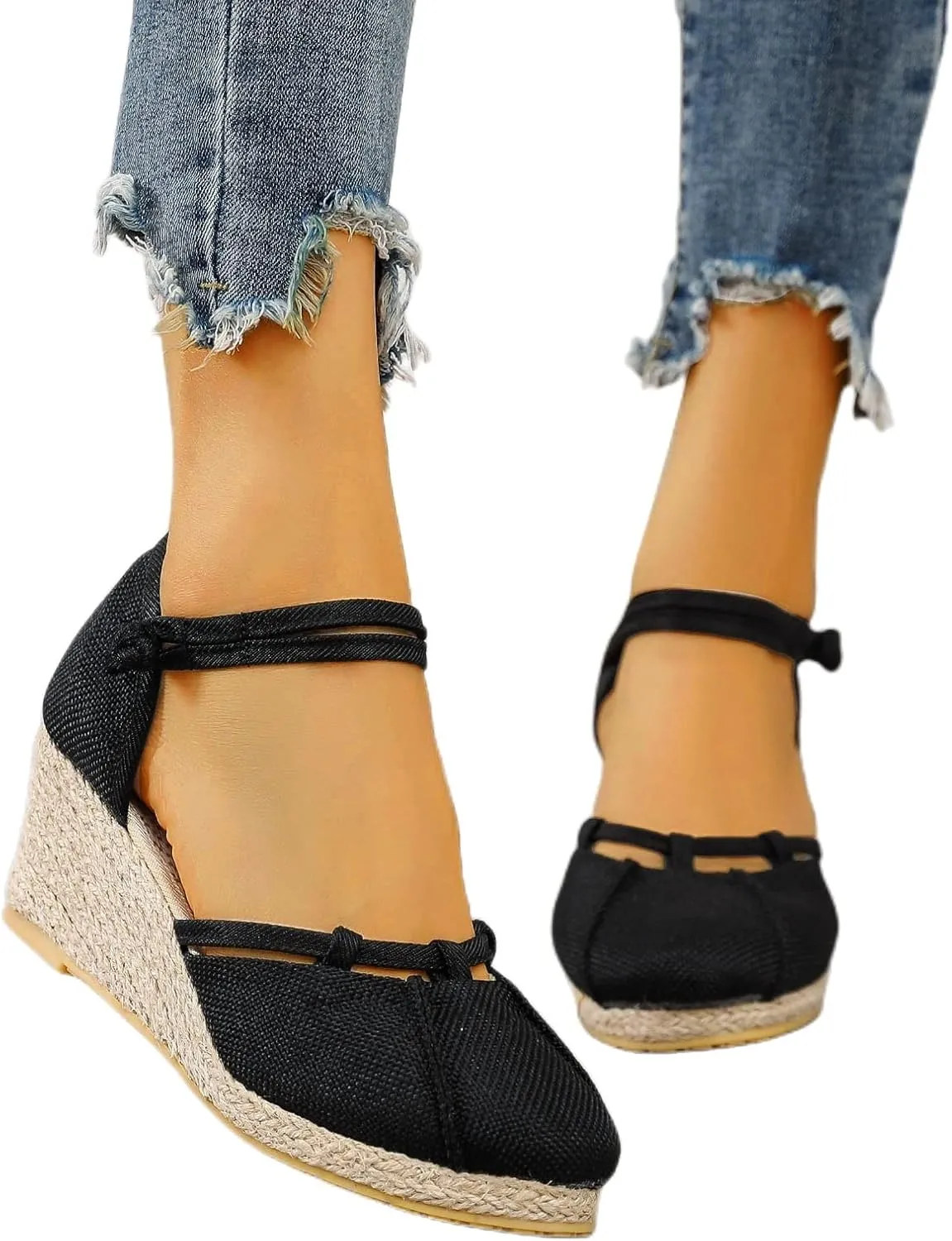 Womens Closed Toe Sandals Ankle Buckle Strap Sandals Dressy Espadrille Platform Wedge Sandal Fashion Comfortable Summer Shoes 2025 Beach Vacation Travel Shoes
