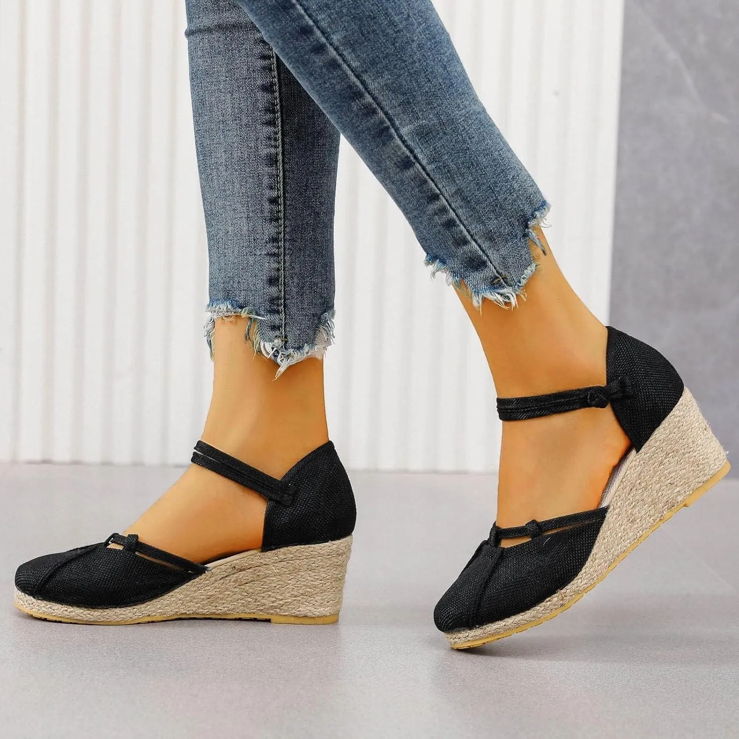 Womens Closed Toe Sandals Ankle Buckle Strap Sandals Dressy Espadrille Platform Wedge Sandal Fashion Comfortable Summer Shoes 2025 Beach Vacation Travel Shoes