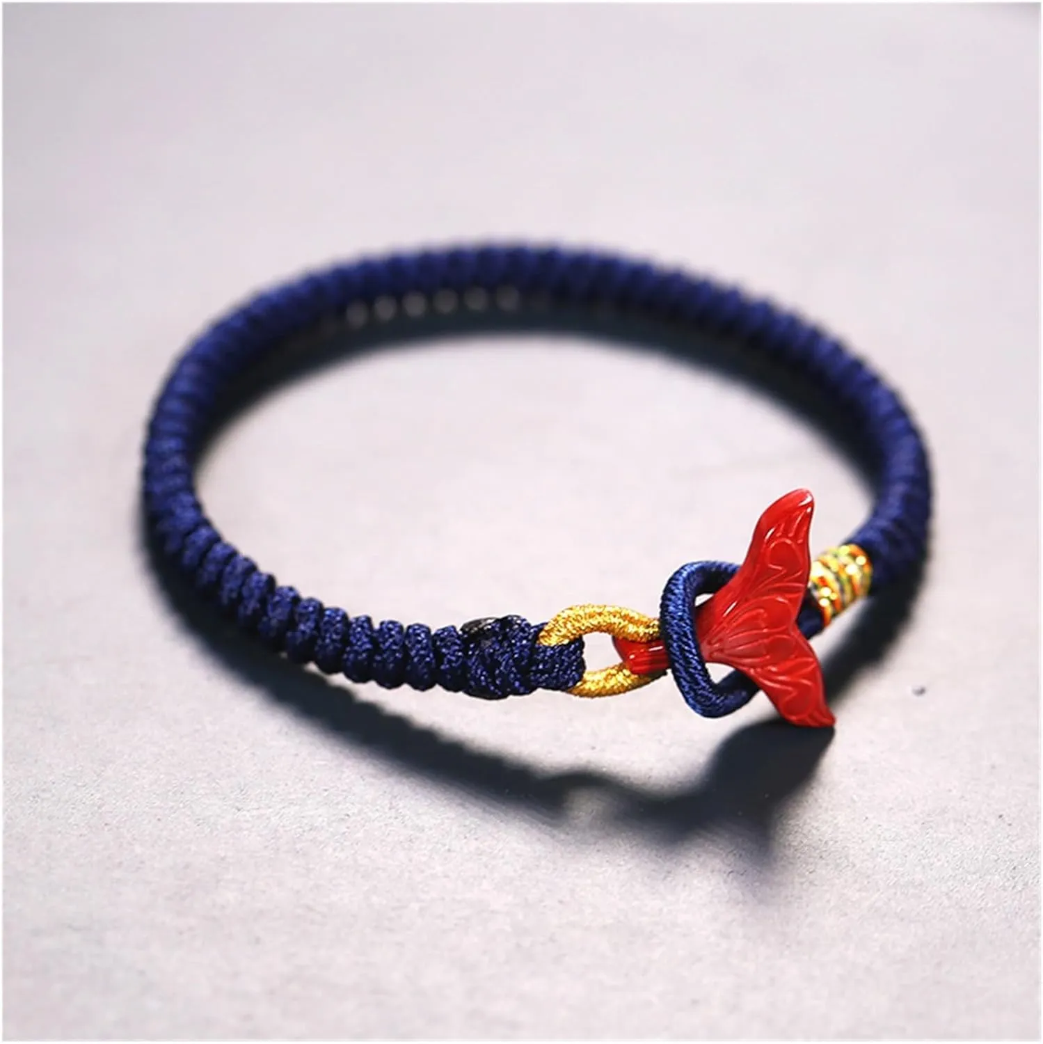 Women's Colorful Bracelets Braided Hand Rope Dolphin Tail Hand-Woven Cinnabar Bracelet Couple Braided Rope Bracelet Adjustable Braided Beach Bracelet (Color : Navy Blue)