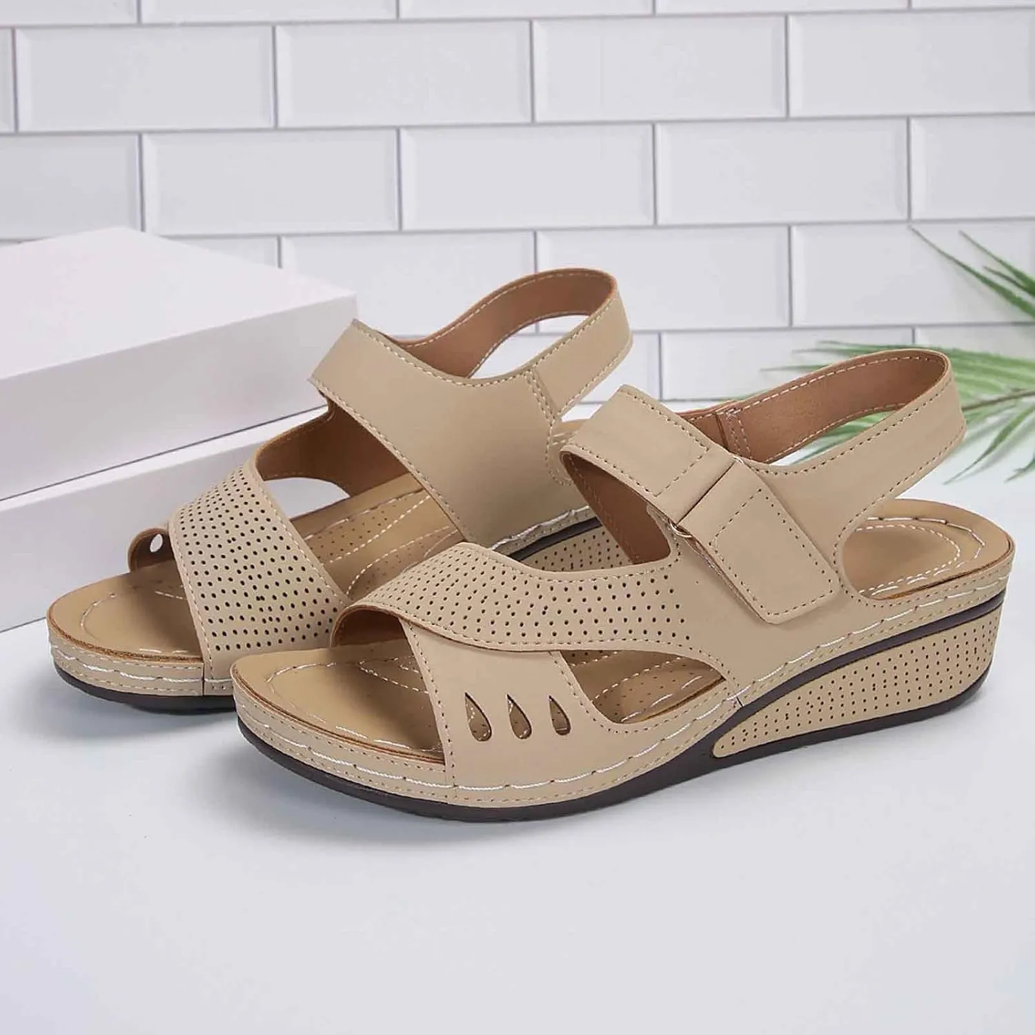 Women's Comfortable Slip On Sandals Open Toe Casual Platform Walking Shoes for Summer Beach Vacation Dressy
