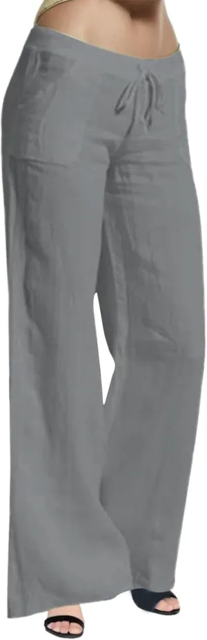 Womens Cotton Linen Summer Lightweigt Palazzo Pants High Waist Long Lounge Slim-Fit Pants Trendy