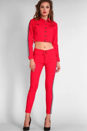 Women's Destroyed Side Striped Band Jacket and Jogger Set