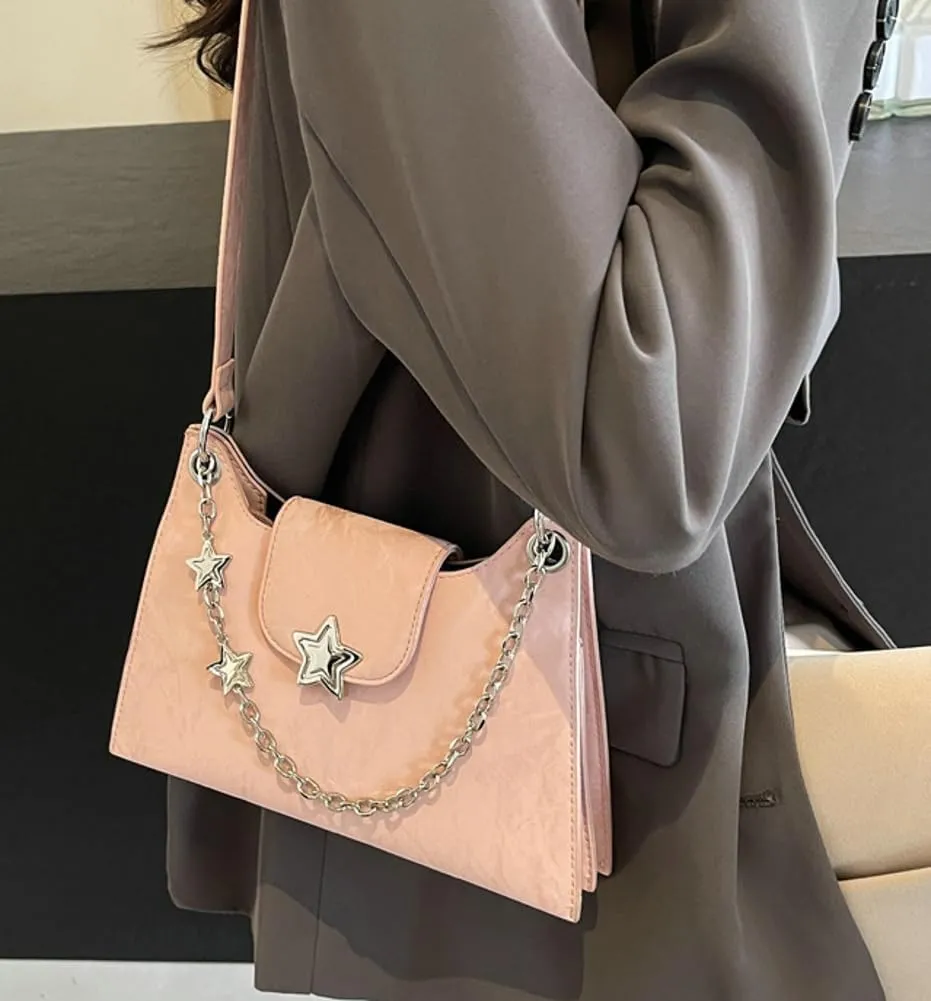 Womens Fashion Shoulder Bag Vegan Leather Hobo Bag Star Tote Bag Purse Small Cute Crossbody Bag