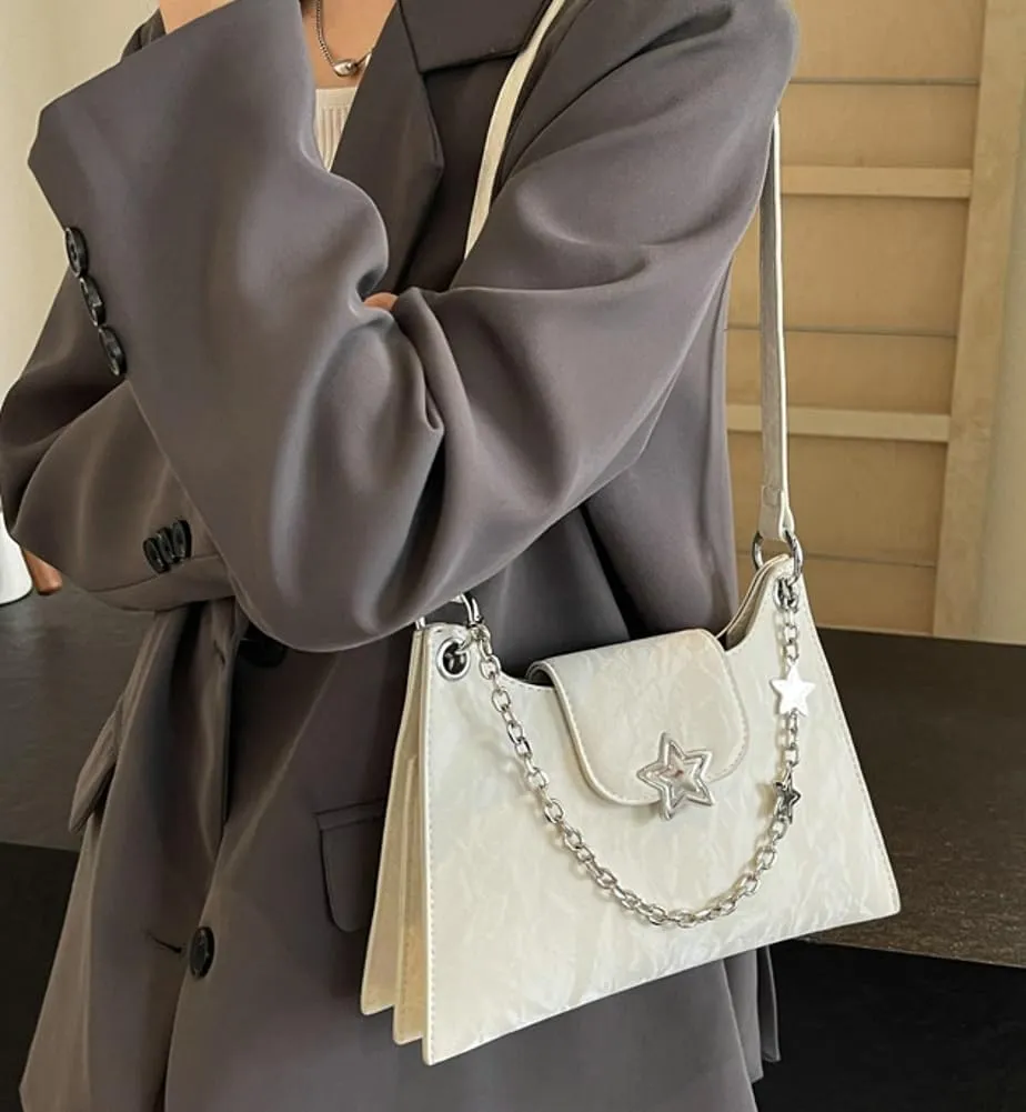 Womens Fashion Shoulder Bag Vegan Leather Hobo Bag Star Tote Bag Purse Small Cute Crossbody Bag