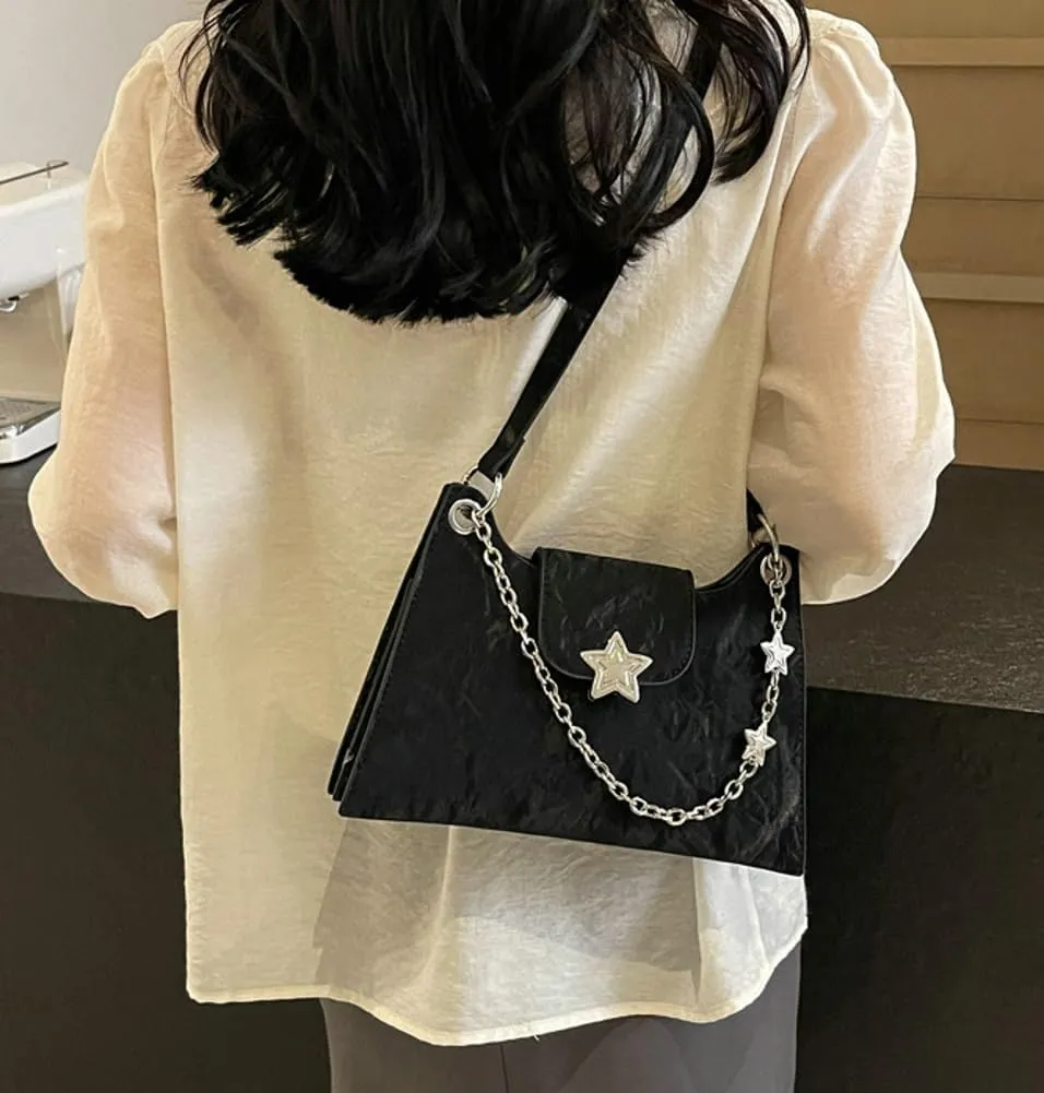 Womens Fashion Shoulder Bag Vegan Leather Hobo Bag Star Tote Bag Purse Small Cute Crossbody Bag