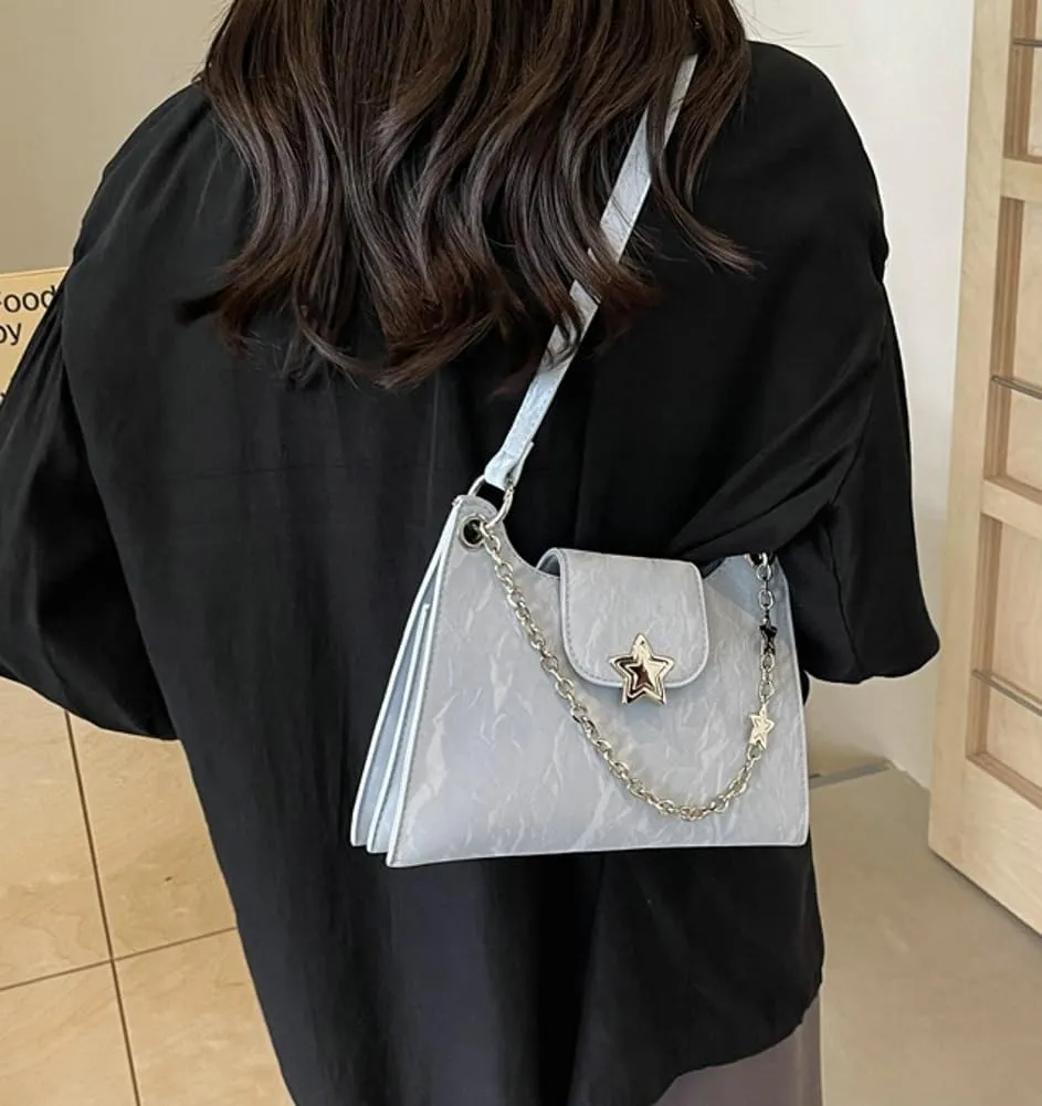 Womens Fashion Shoulder Bag Vegan Leather Hobo Bag Star Tote Bag Purse Small Cute Crossbody Bag