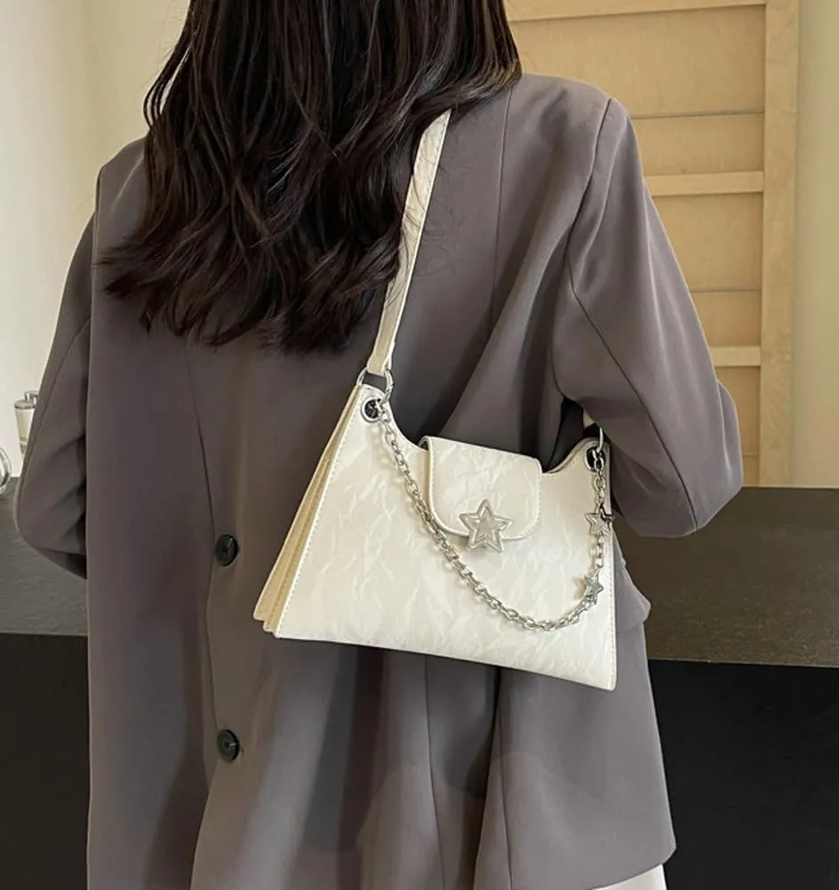 Womens Fashion Shoulder Bag Vegan Leather Hobo Bag Star Tote Bag Purse Small Cute Crossbody Bag