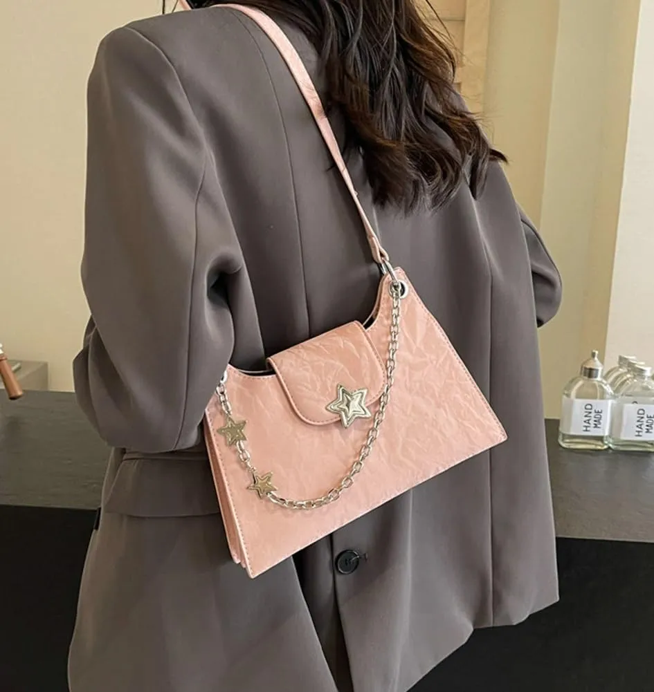 Womens Fashion Shoulder Bag Vegan Leather Hobo Bag Star Tote Bag Purse Small Cute Crossbody Bag
