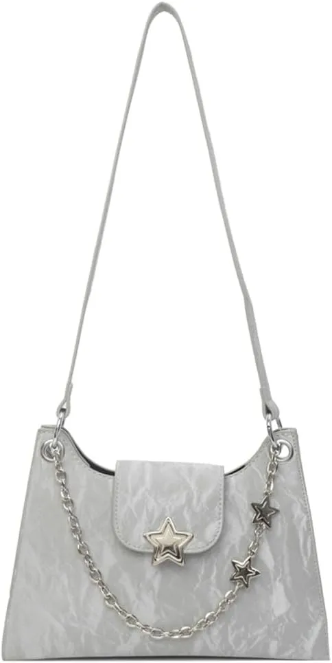 Womens Fashion Shoulder Bag Vegan Leather Hobo Bag Star Tote Bag Purse Small Cute Crossbody Bag