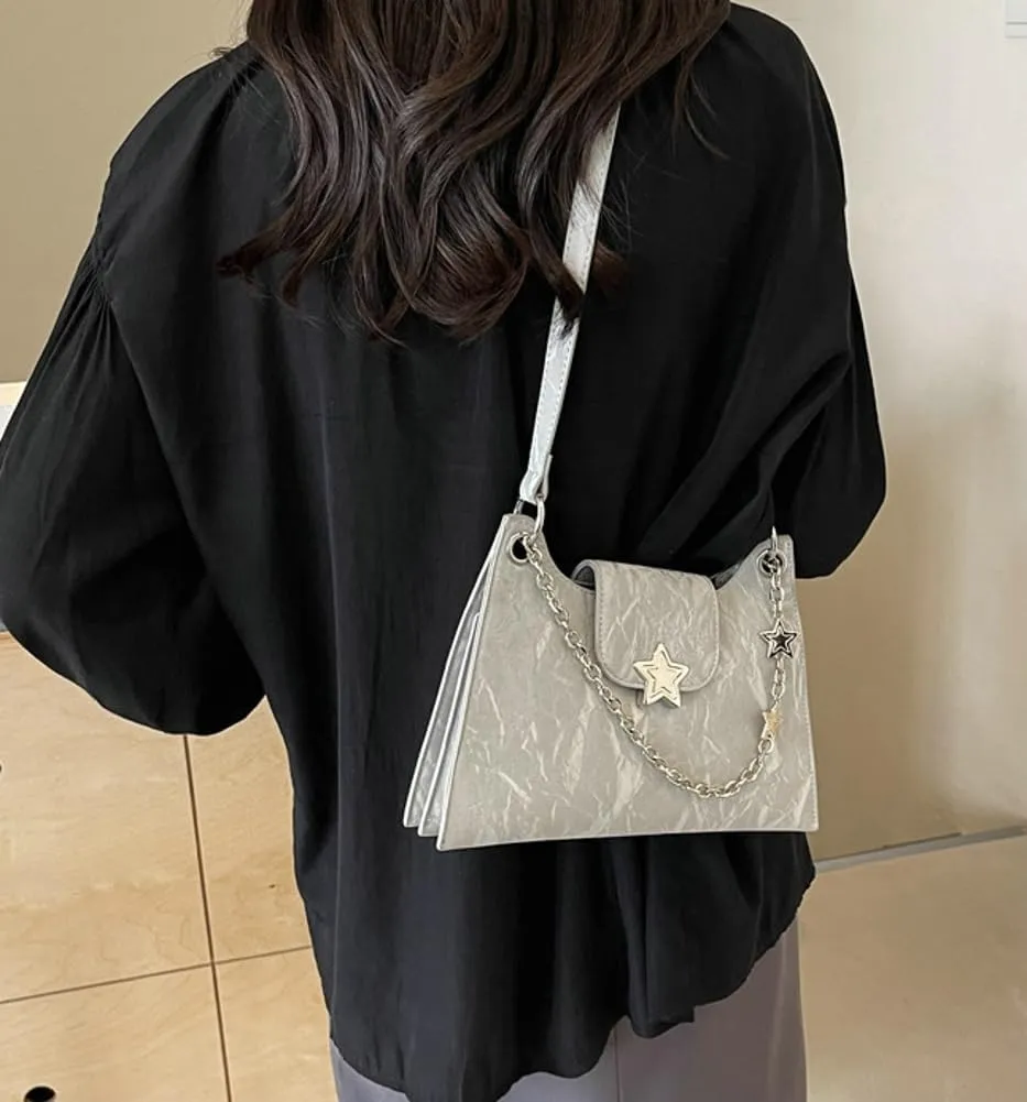 Womens Fashion Shoulder Bag Vegan Leather Hobo Bag Star Tote Bag Purse Small Cute Crossbody Bag