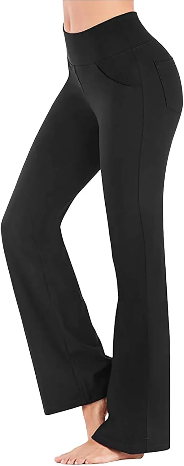 Women's Flare Leggings with Pockets Crossover High Waisted Bootcut Yoga PantsTummy Control Bell Bottom Leggings