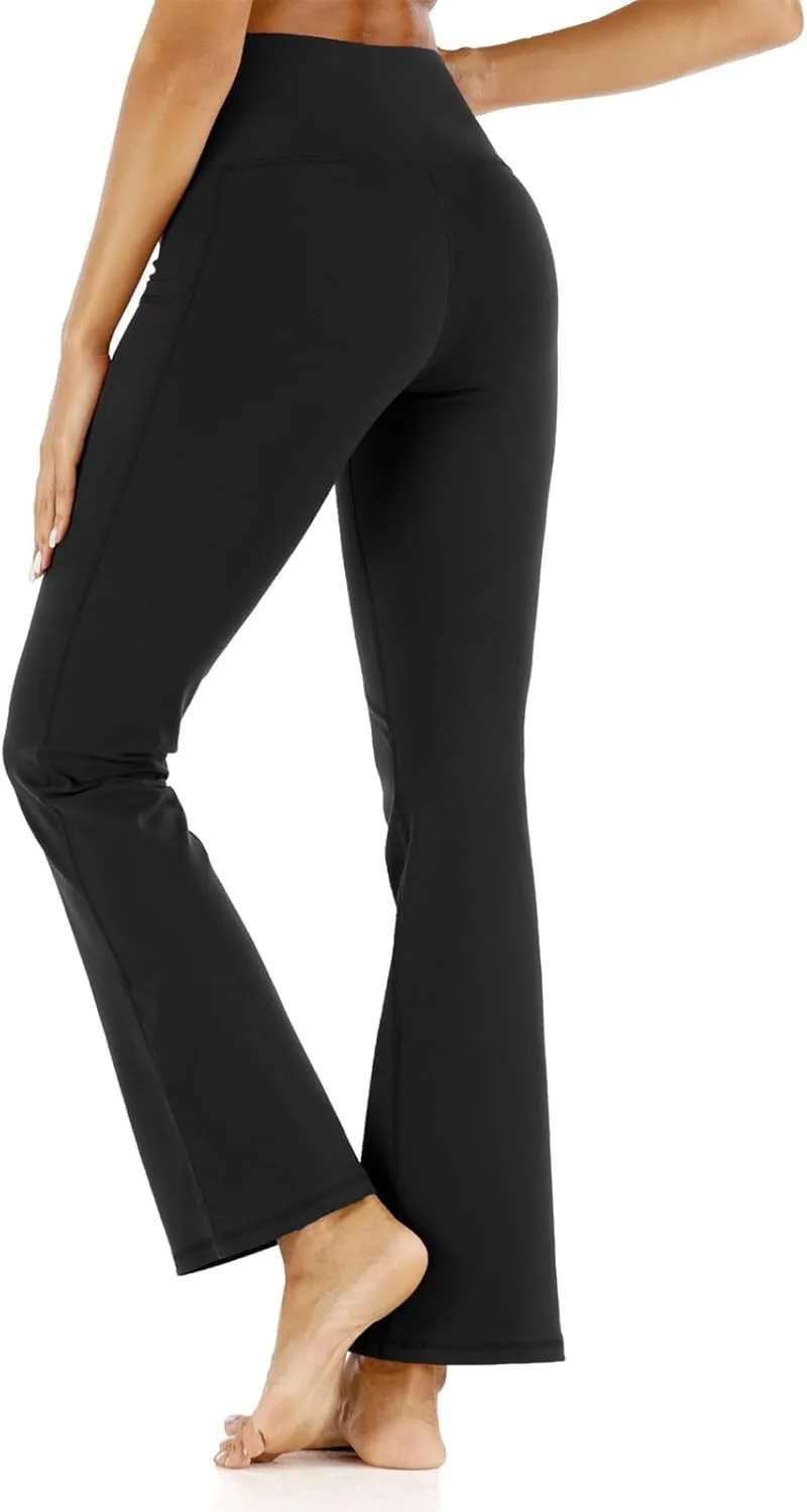 Women's Flare Leggings with Pockets Crossover High Waisted Bootcut Yoga PantsTummy Control Bell Bottom Leggings