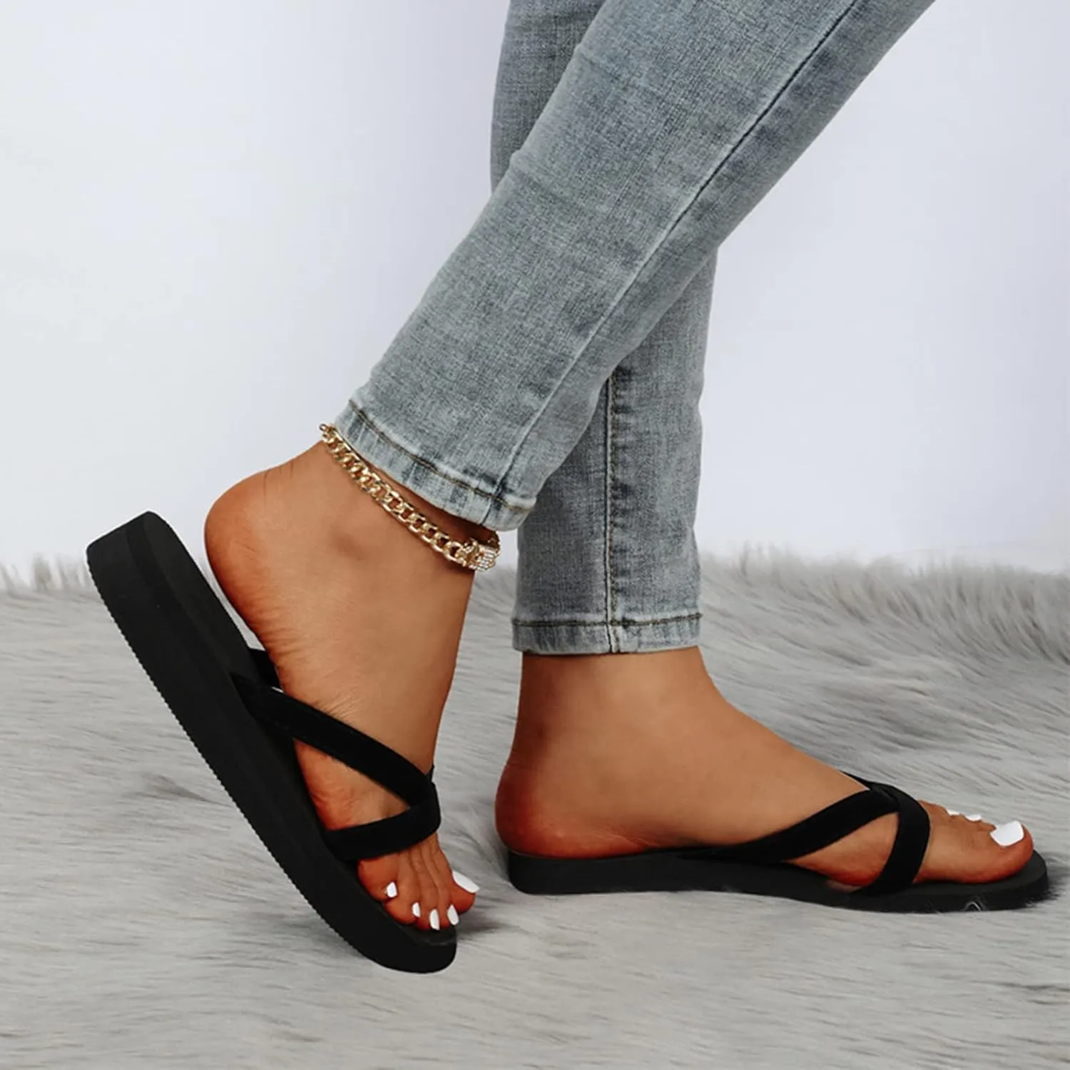 Women's Flat Slide Sandals Fashion Round Open Toe Beach Slippers Slip-on Sandals for Women Dressy Summer Flat Womens Sandals Open Toe Shoes Butterfly-Knot Bohemian Beach Sandals (Black-4, 8.5)